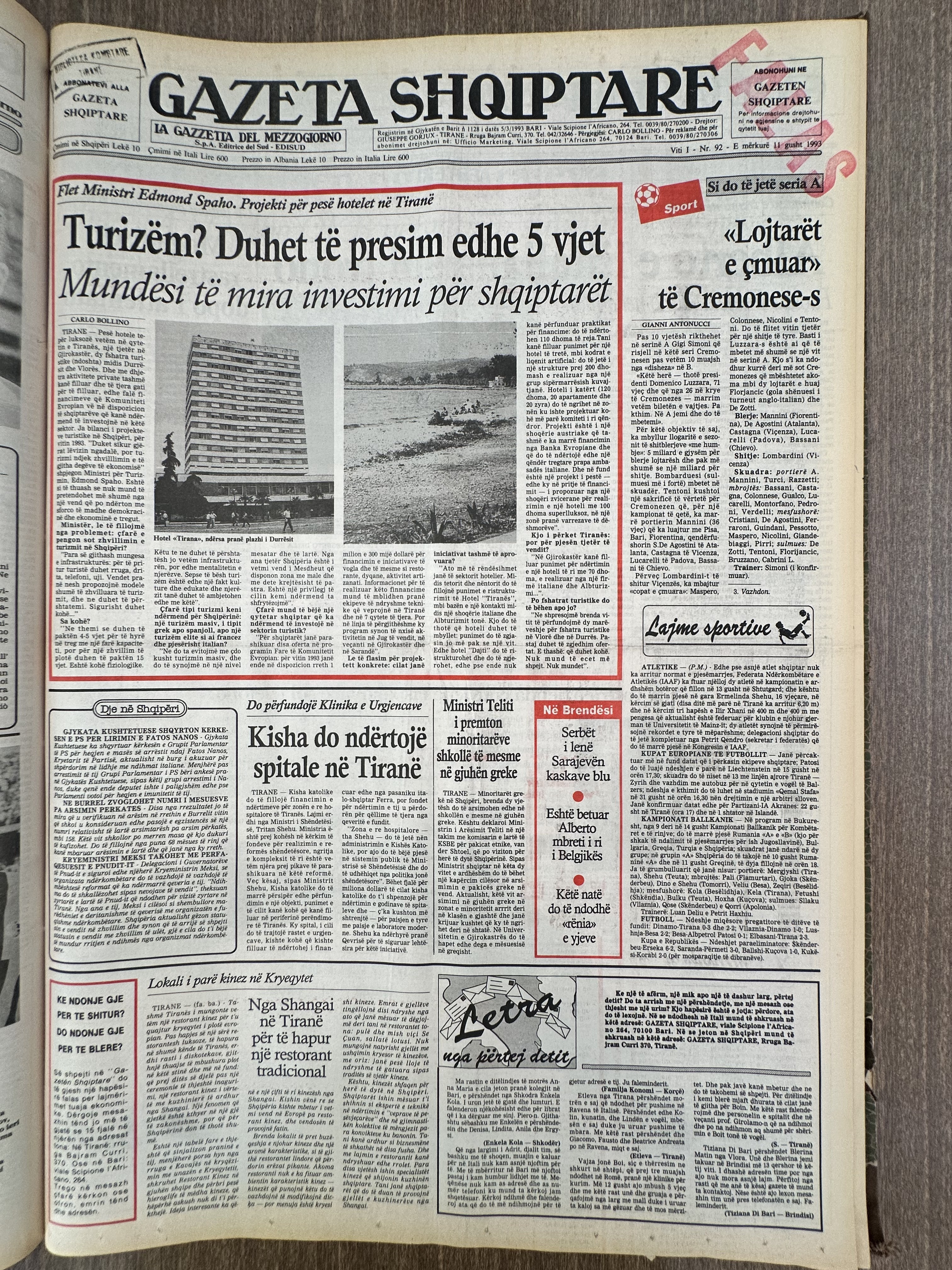 Gazeta Shqiptare 1992-08-11