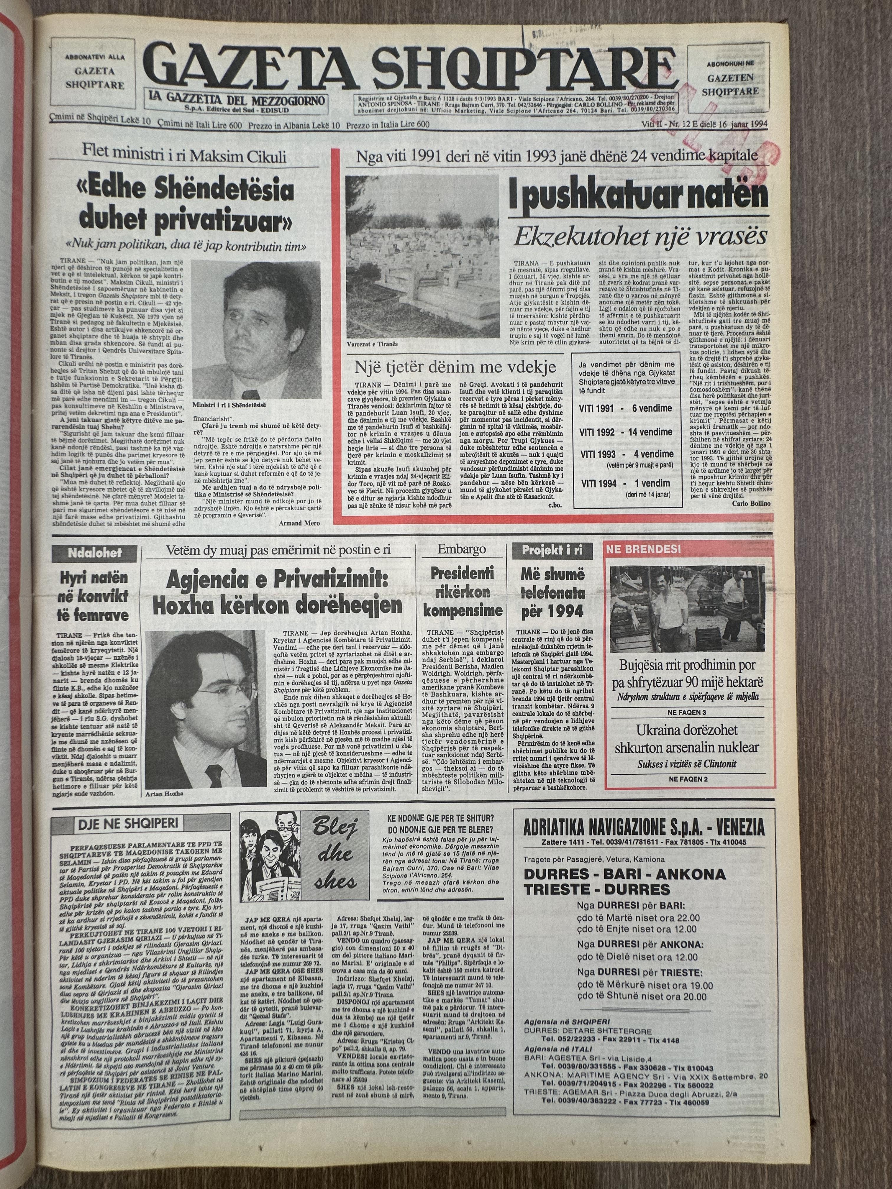Gazeta Shqiptare 1994-01-16