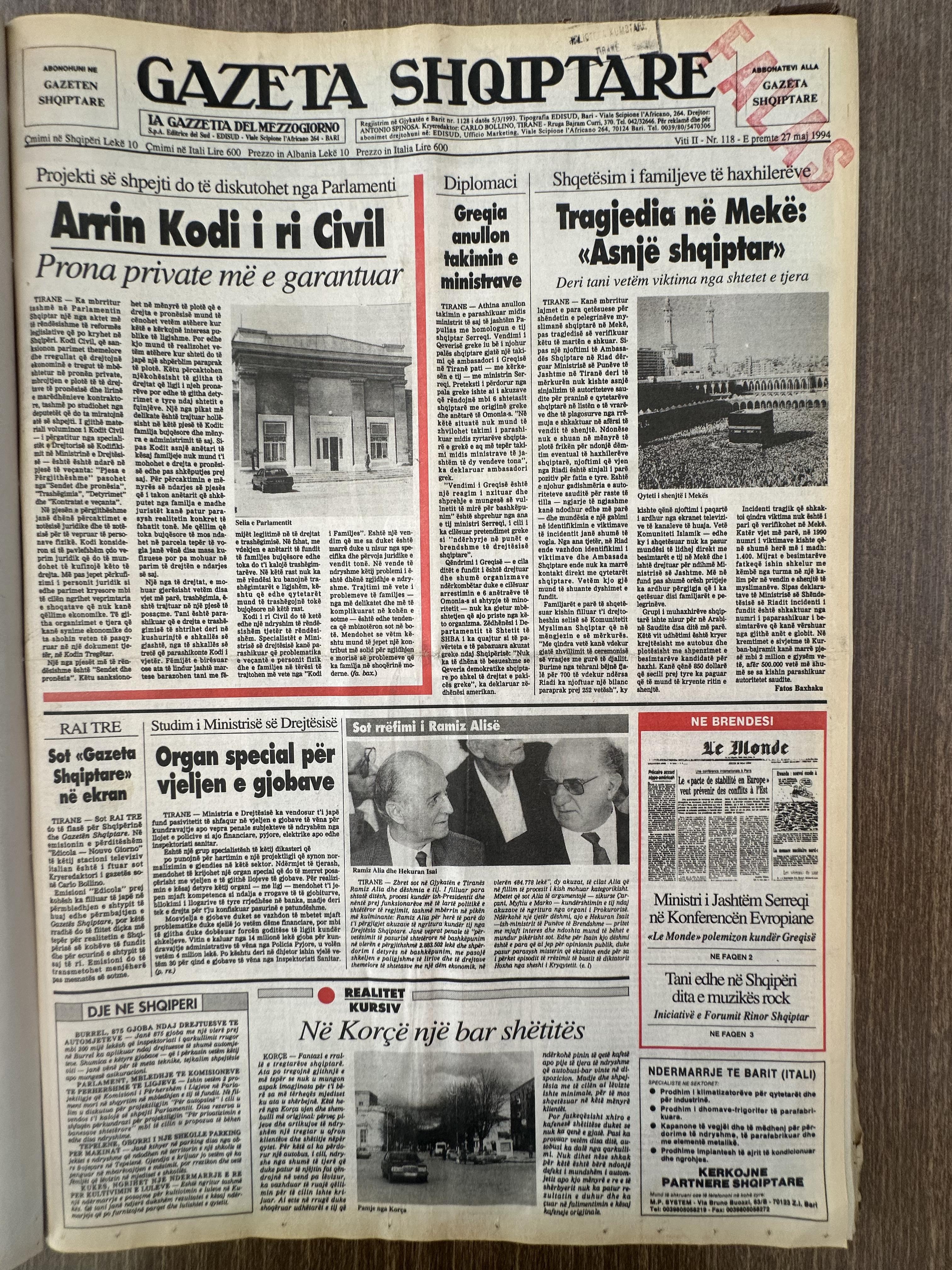 Gazeta Shqiptare 1994-05-27