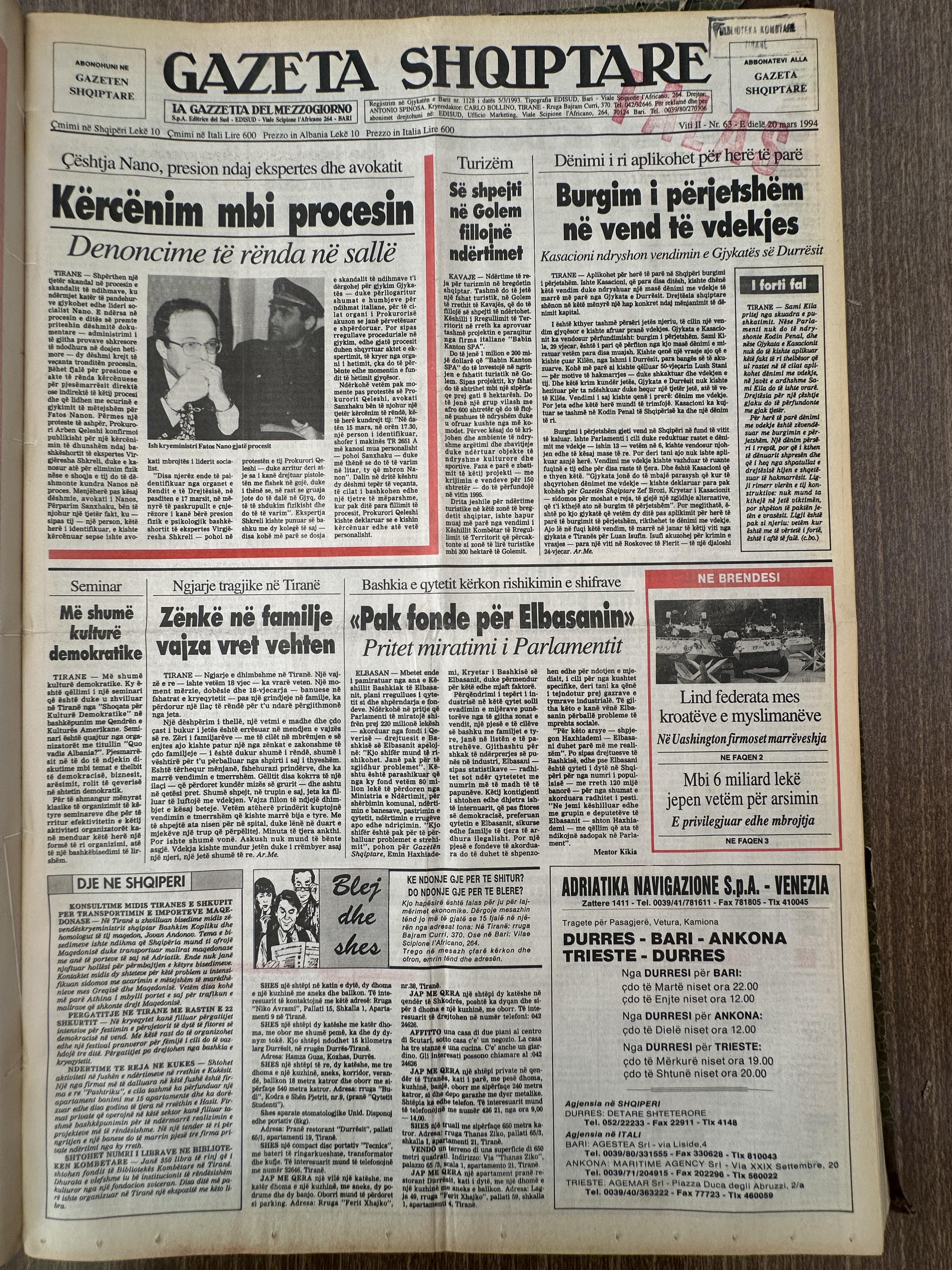 Gazeta Shqiptare 1994-03-20