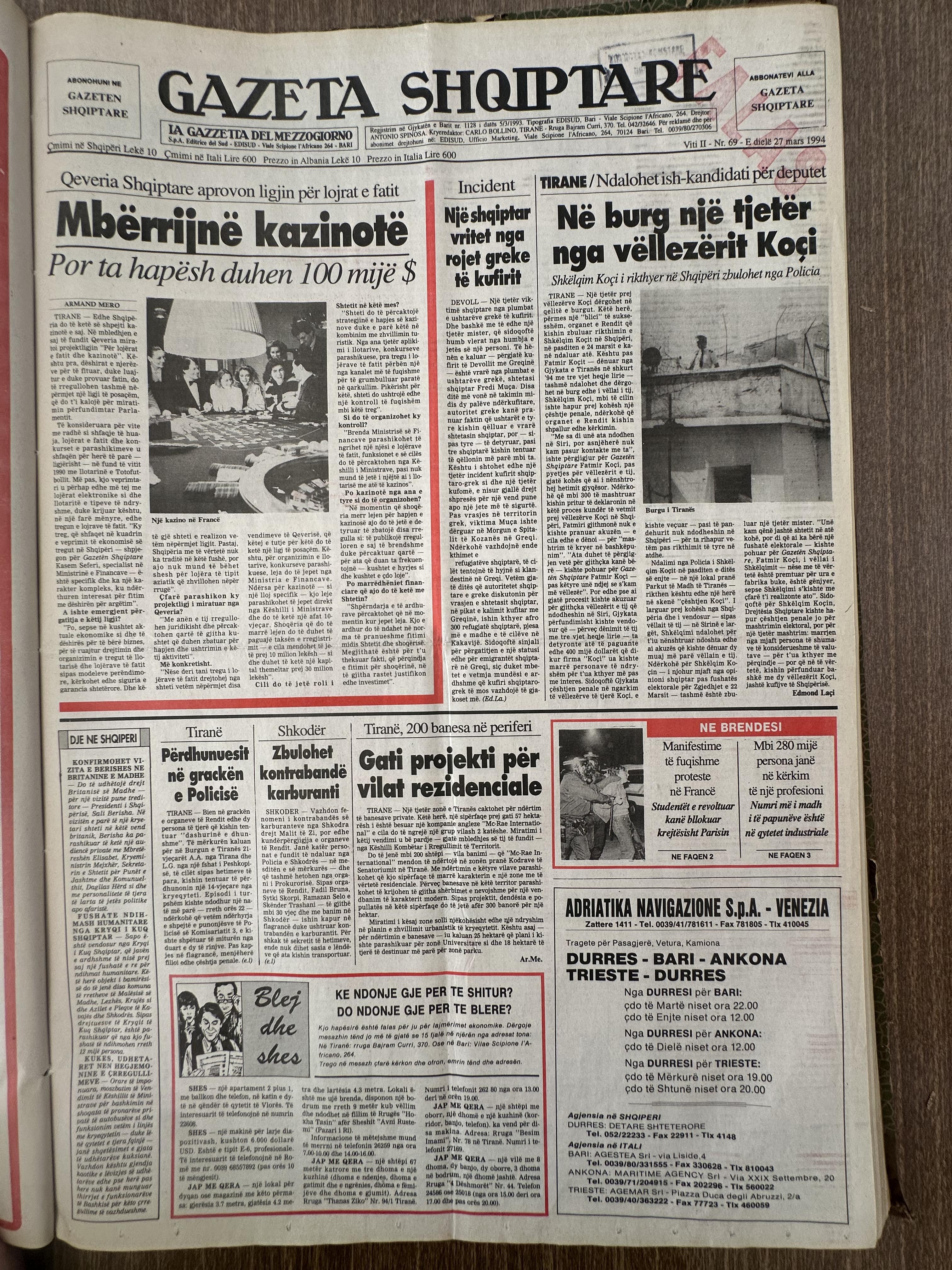 Gazeta Shqiptare 1994-03-27