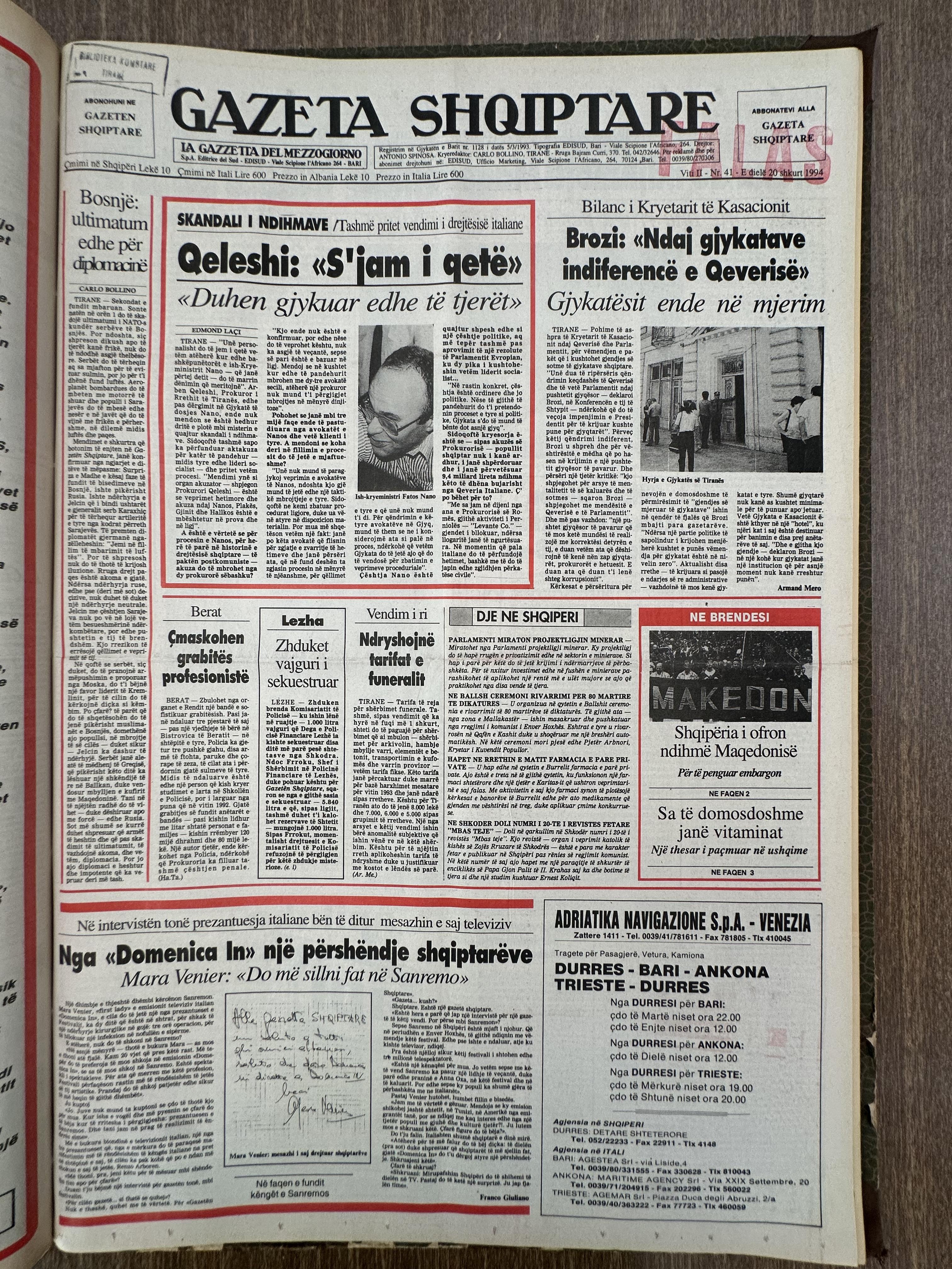 Gazeta Shqiptare 1994-02-20