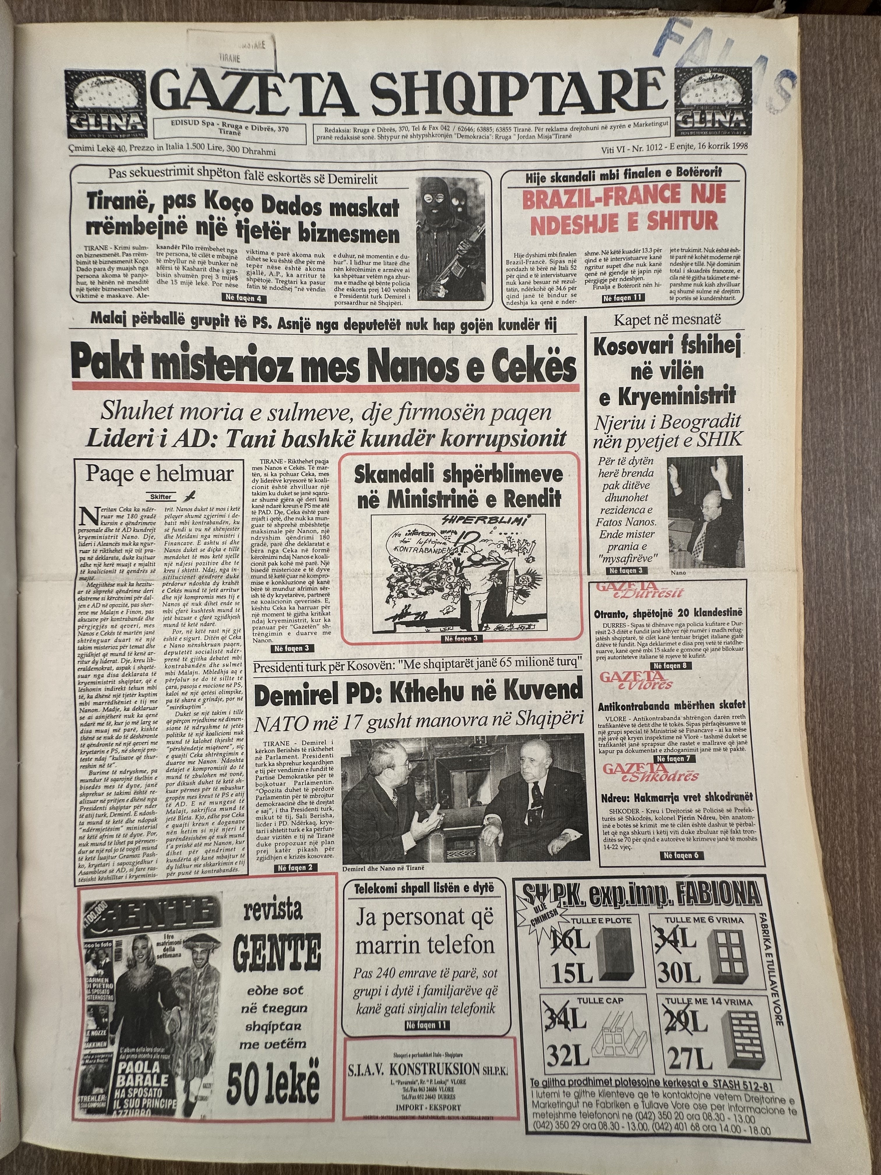 Gazeta Shqiptare 1998-07-16
