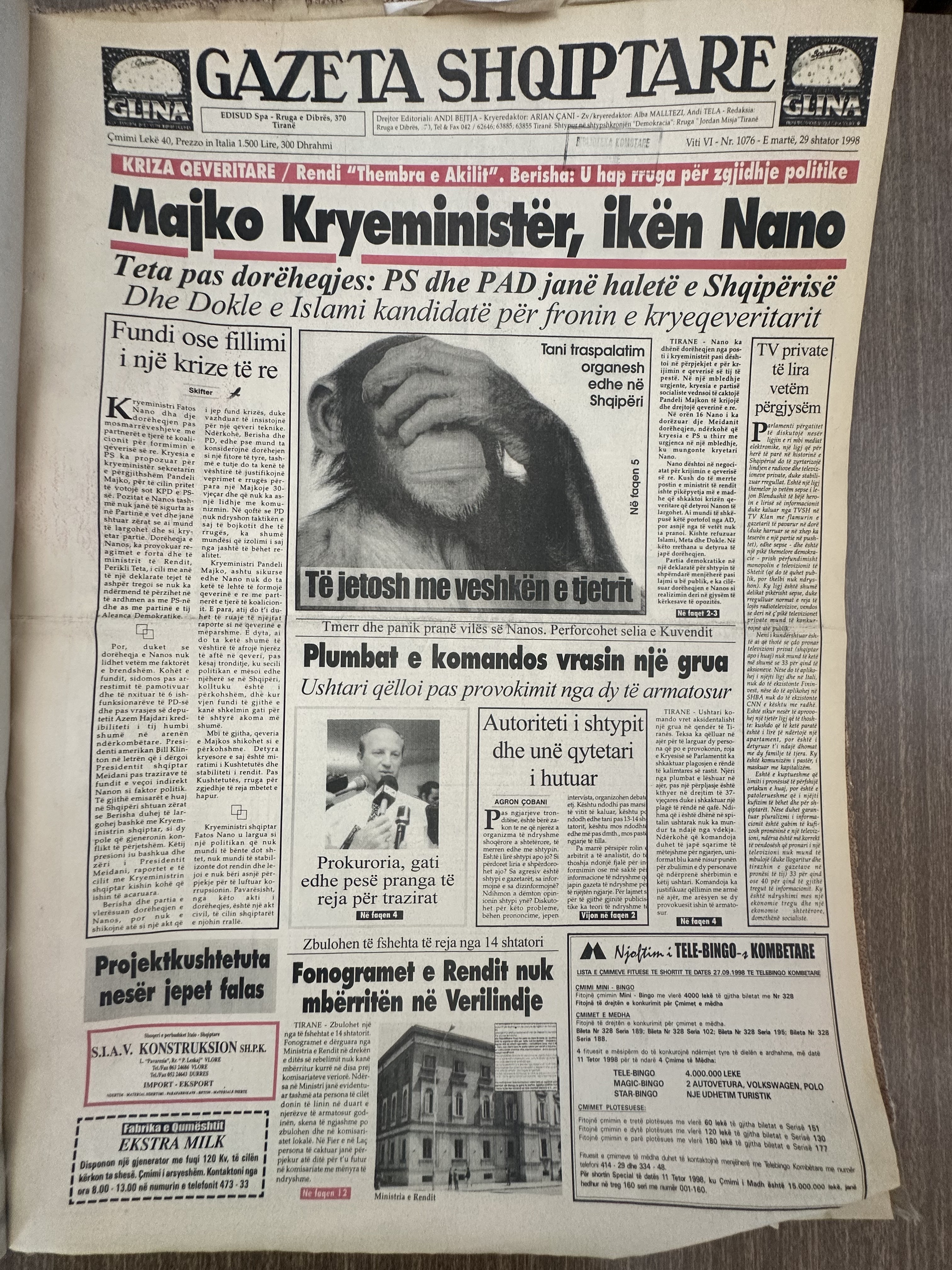 Gazeta Shqiptare 1998-09-29