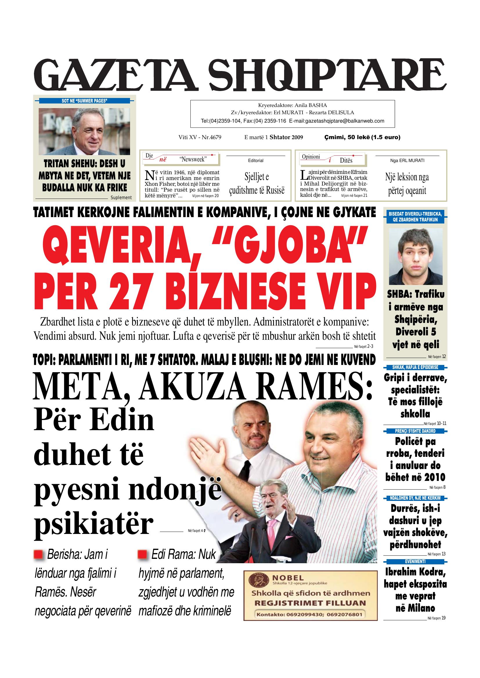 Gazeta Shqiptare 2009-09-01