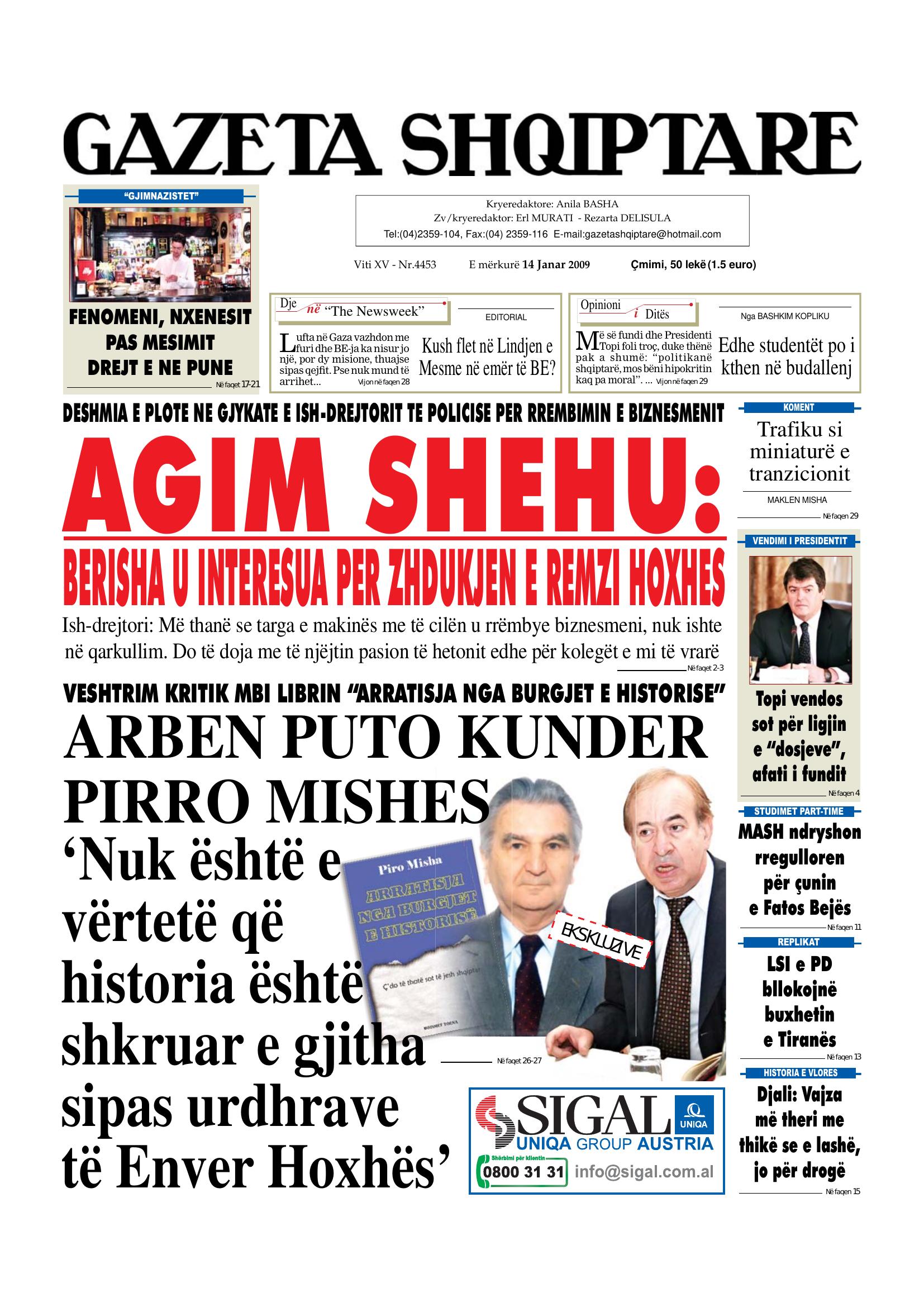 Gazeta Shqiptare 2009-01-14