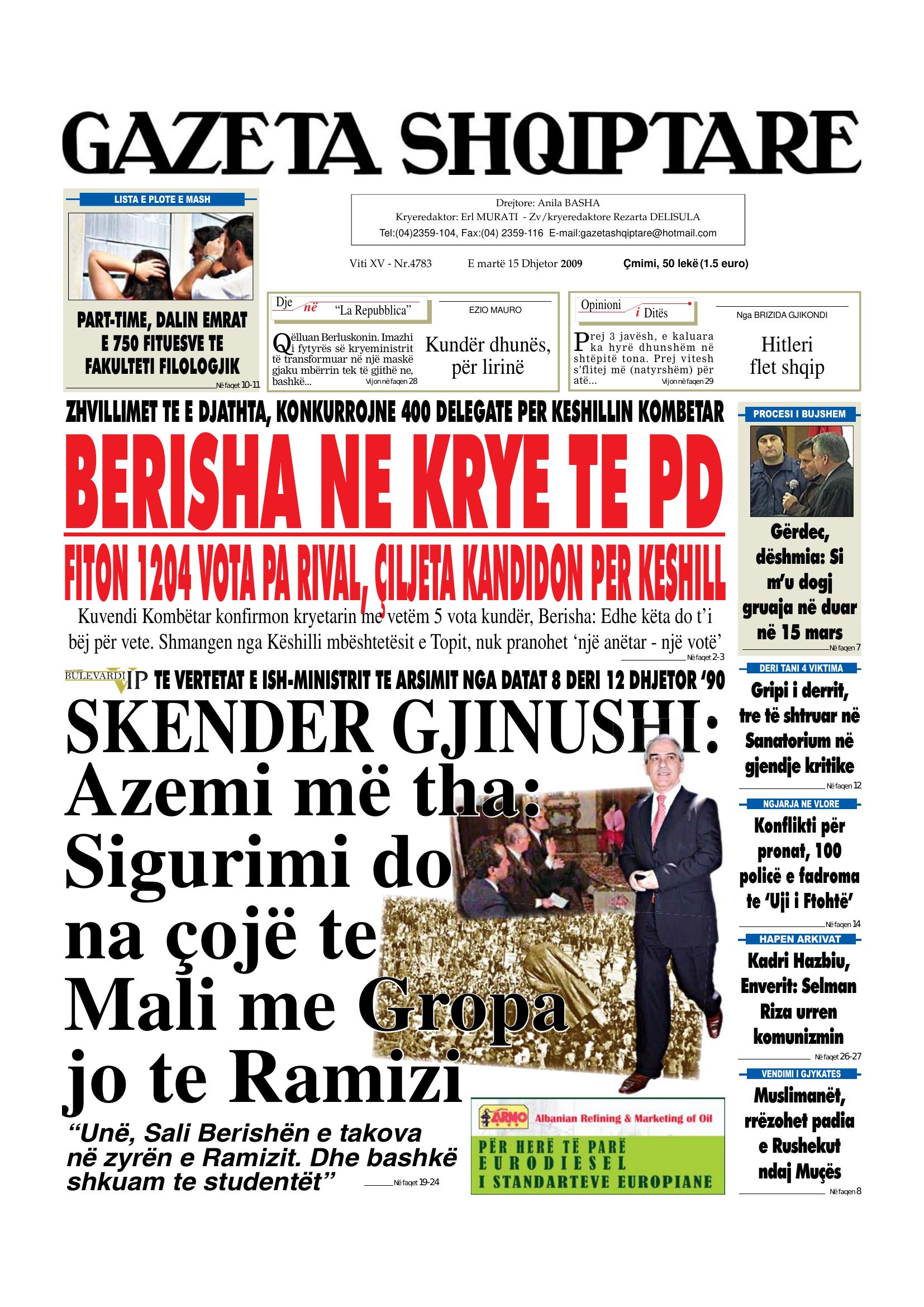 Gazeta Shqiptare 2009-12-15