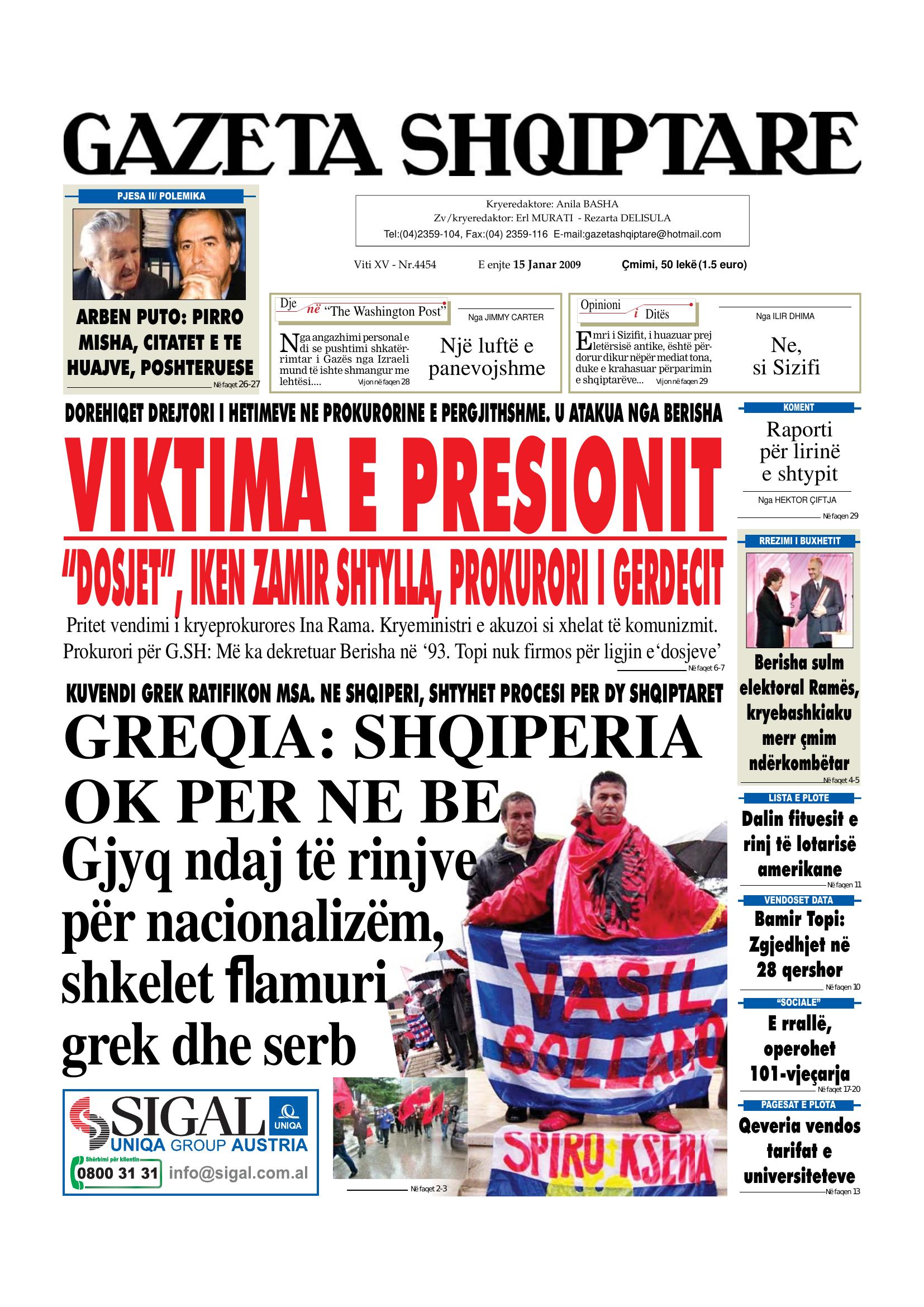 Gazeta Shqiptare 2009-01-15