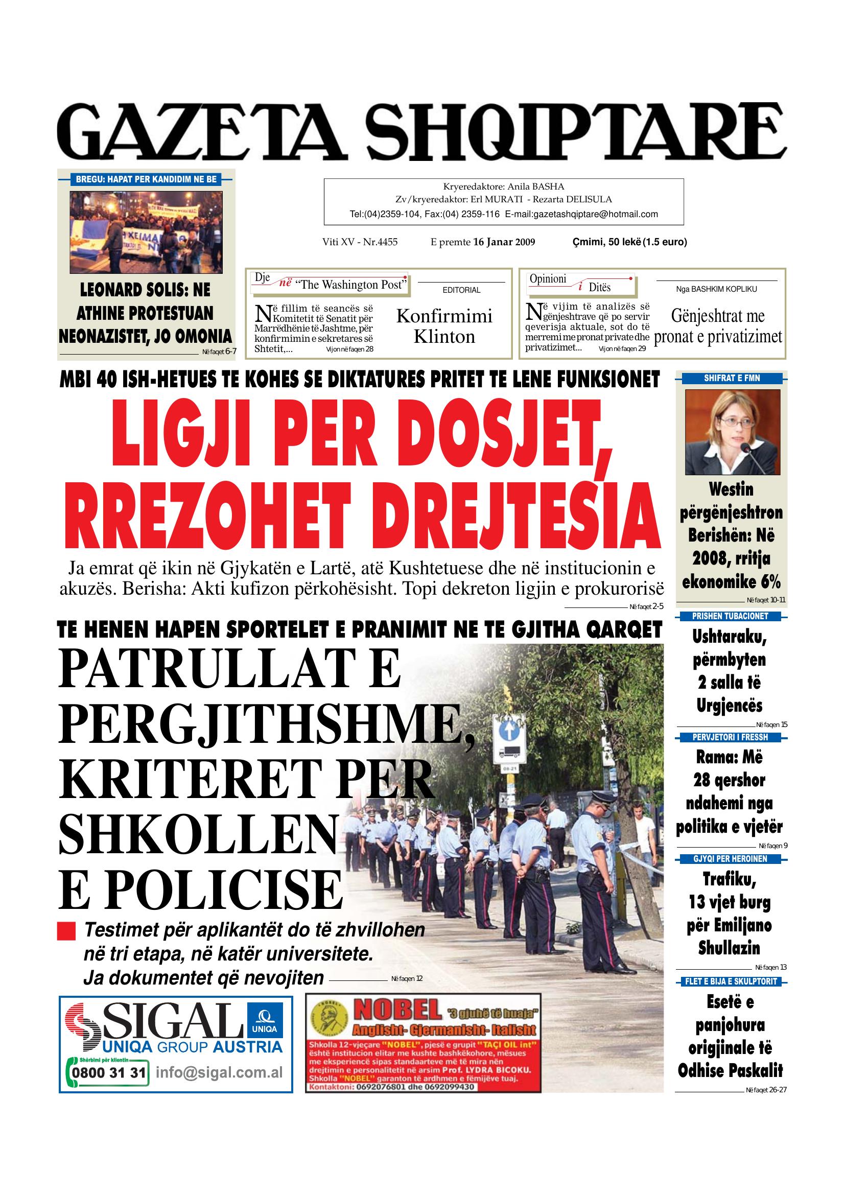 Gazeta Shqiptare 2009-01-16