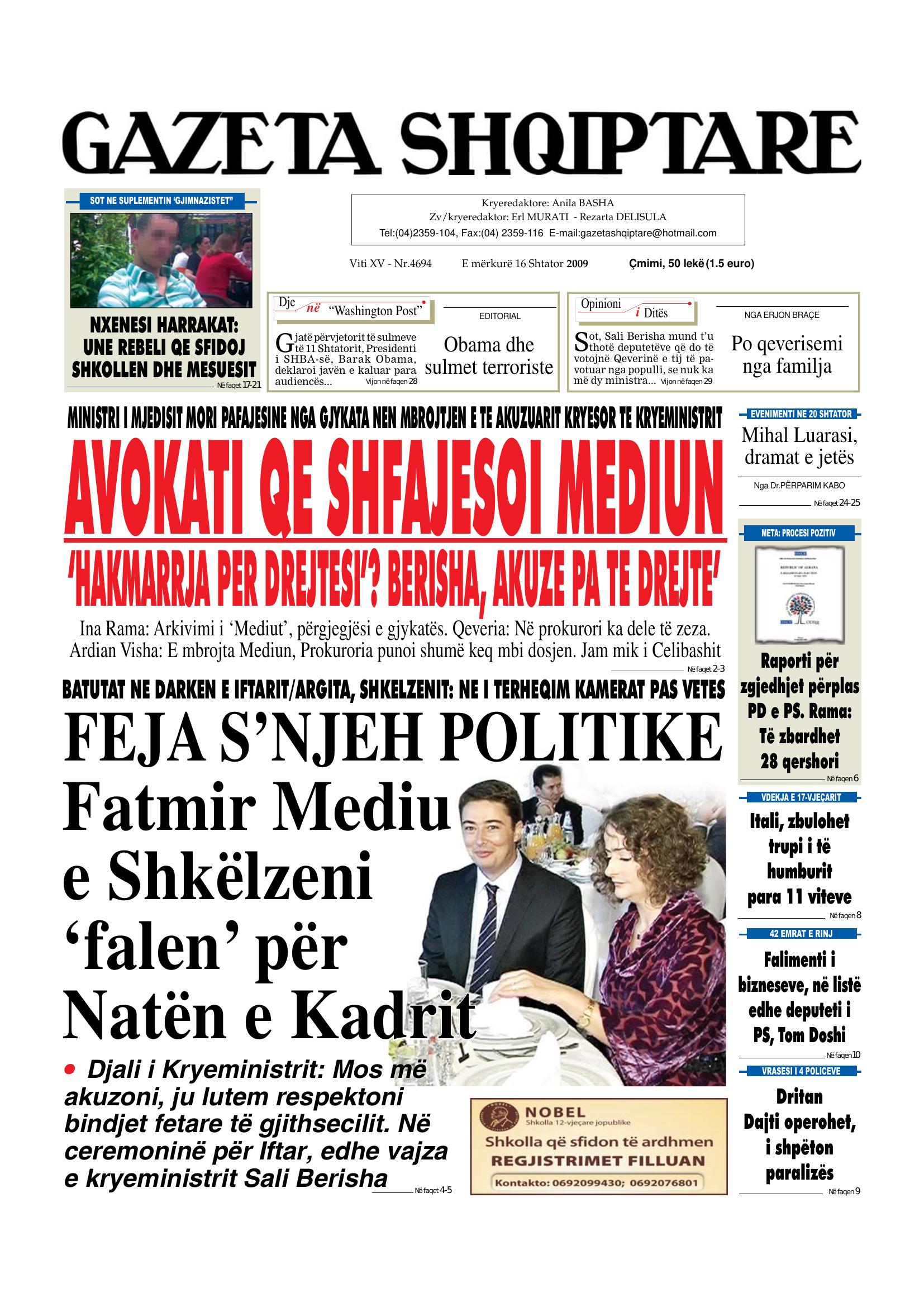 Gazeta Shqiptare 2009-09-16