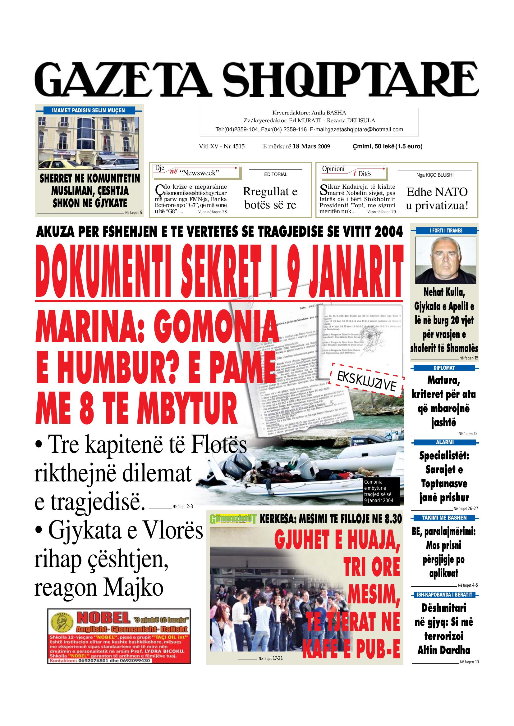 Gazeta Shqiptare 2009-03-18