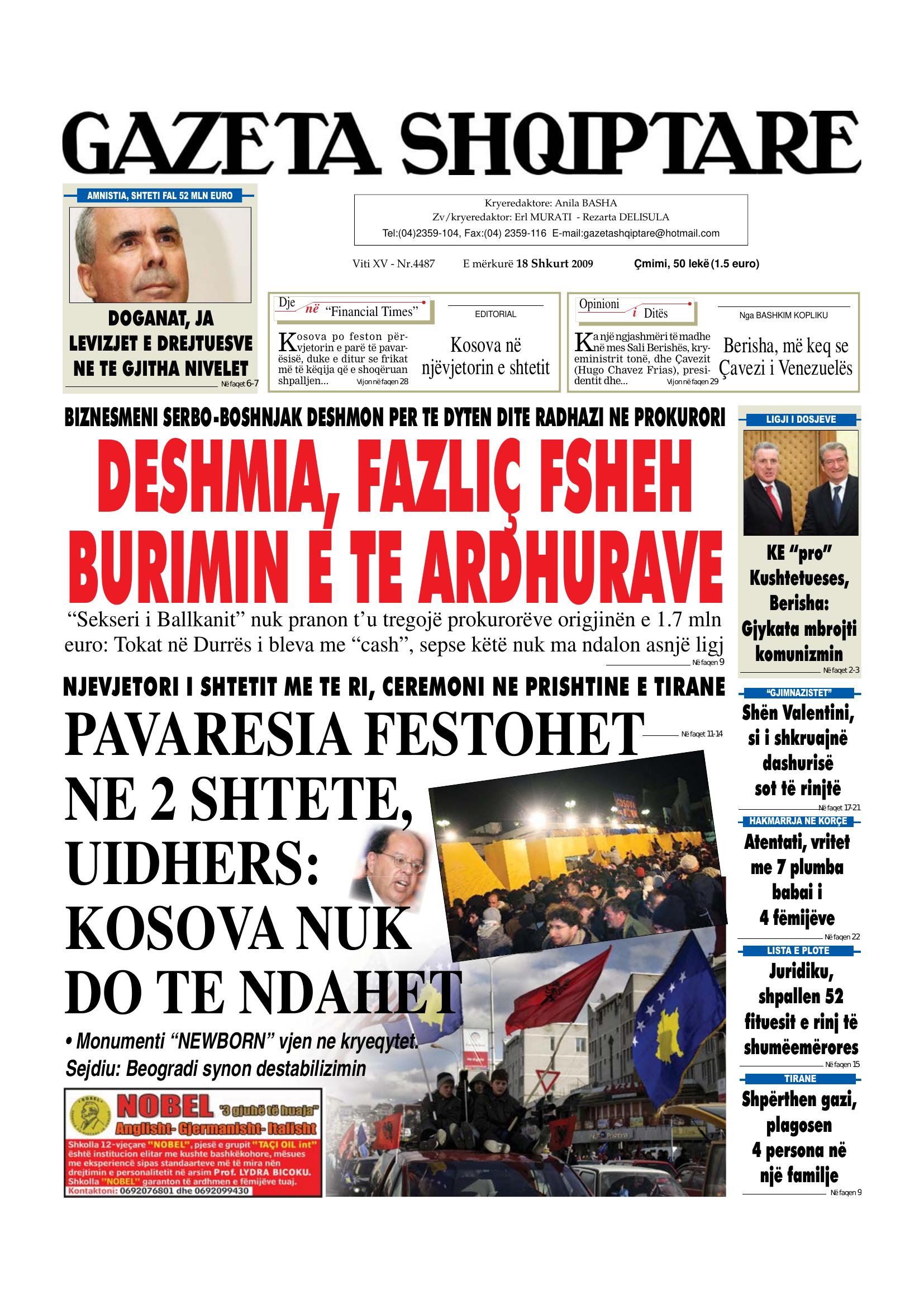 Gazeta Shqiptare 2009-02-18
