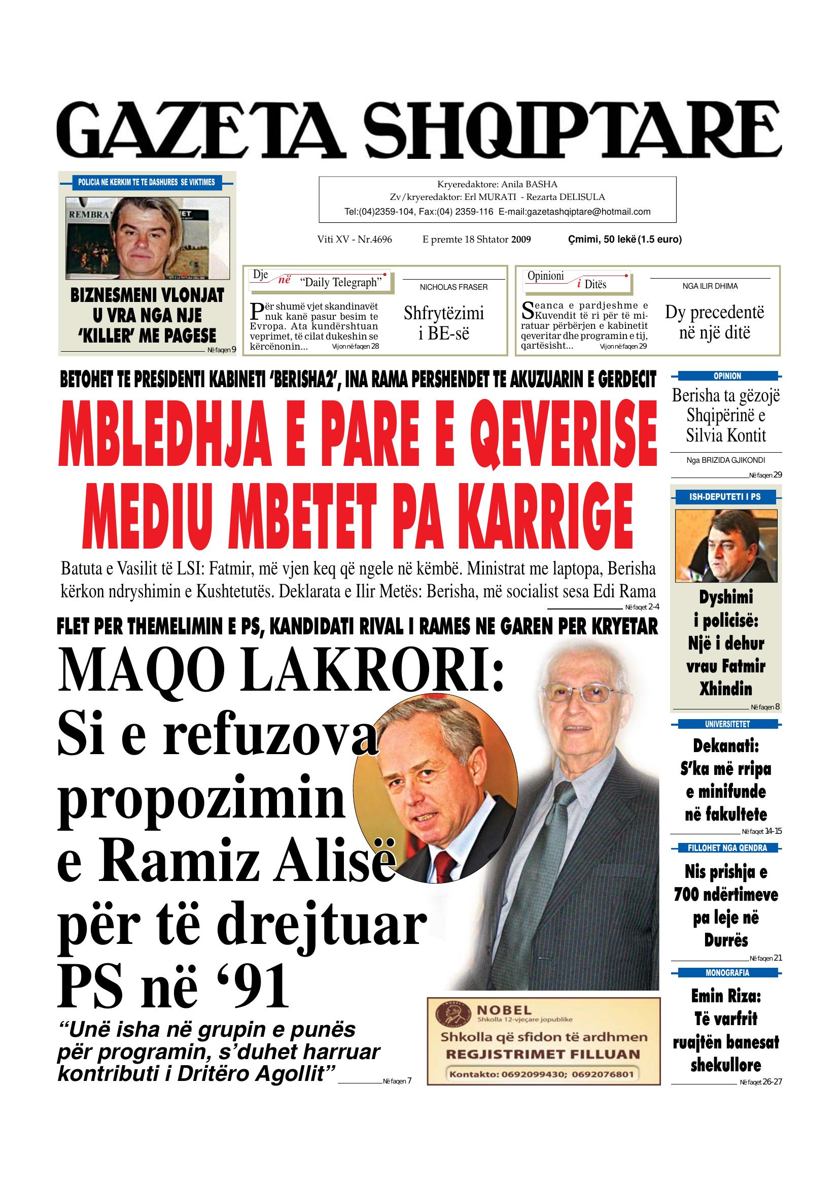 Gazeta Shqiptare 2009-09-18