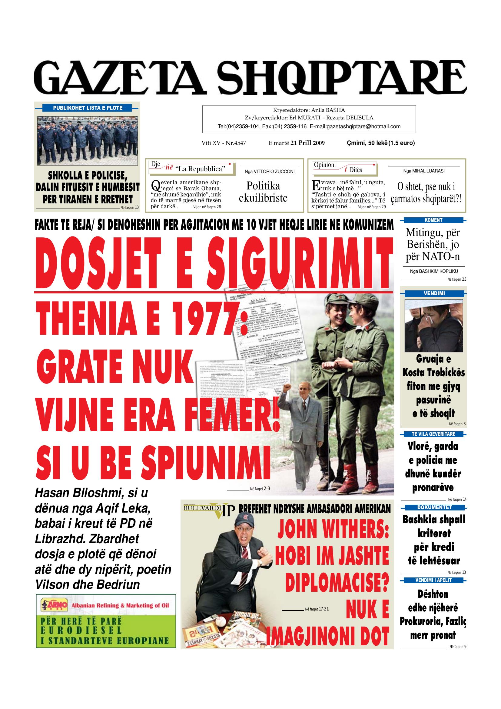 Gazeta Shqiptare 2009-04-21