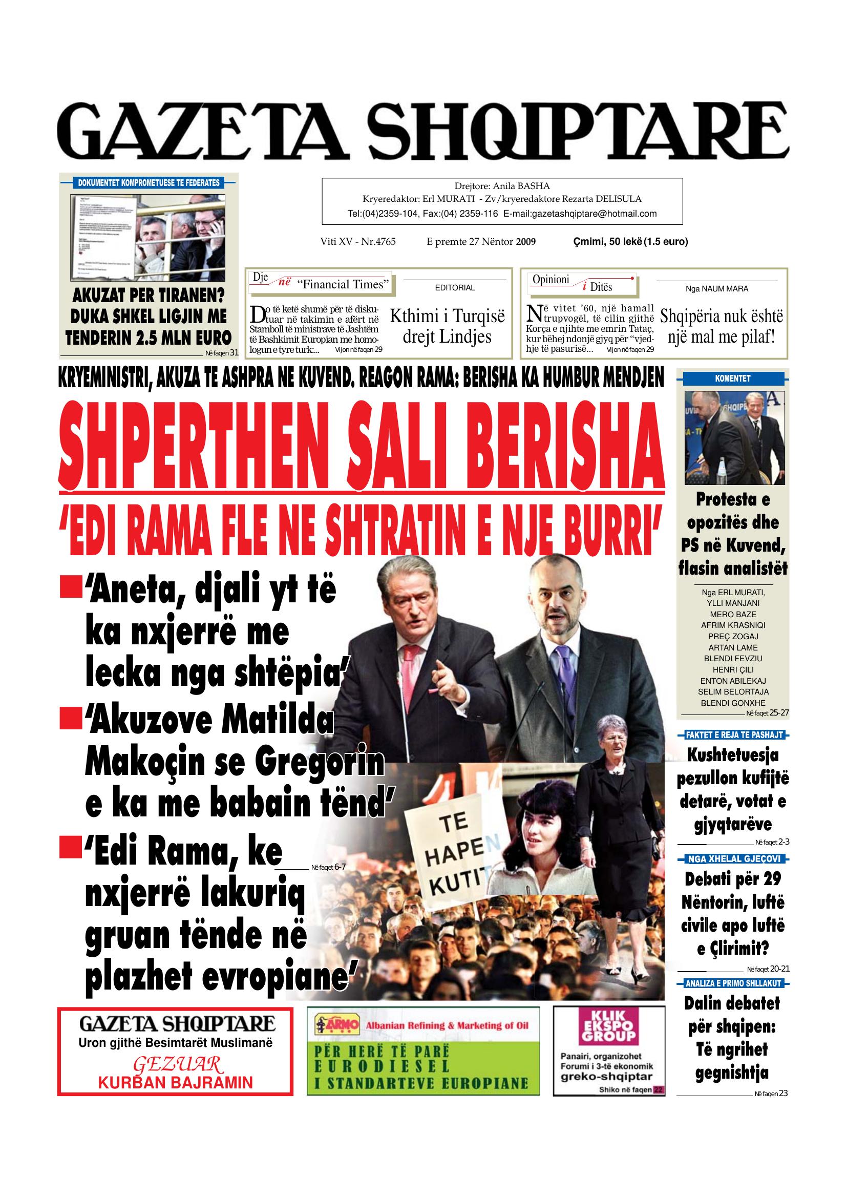 Gazeta Shqiptare 2009-11-27