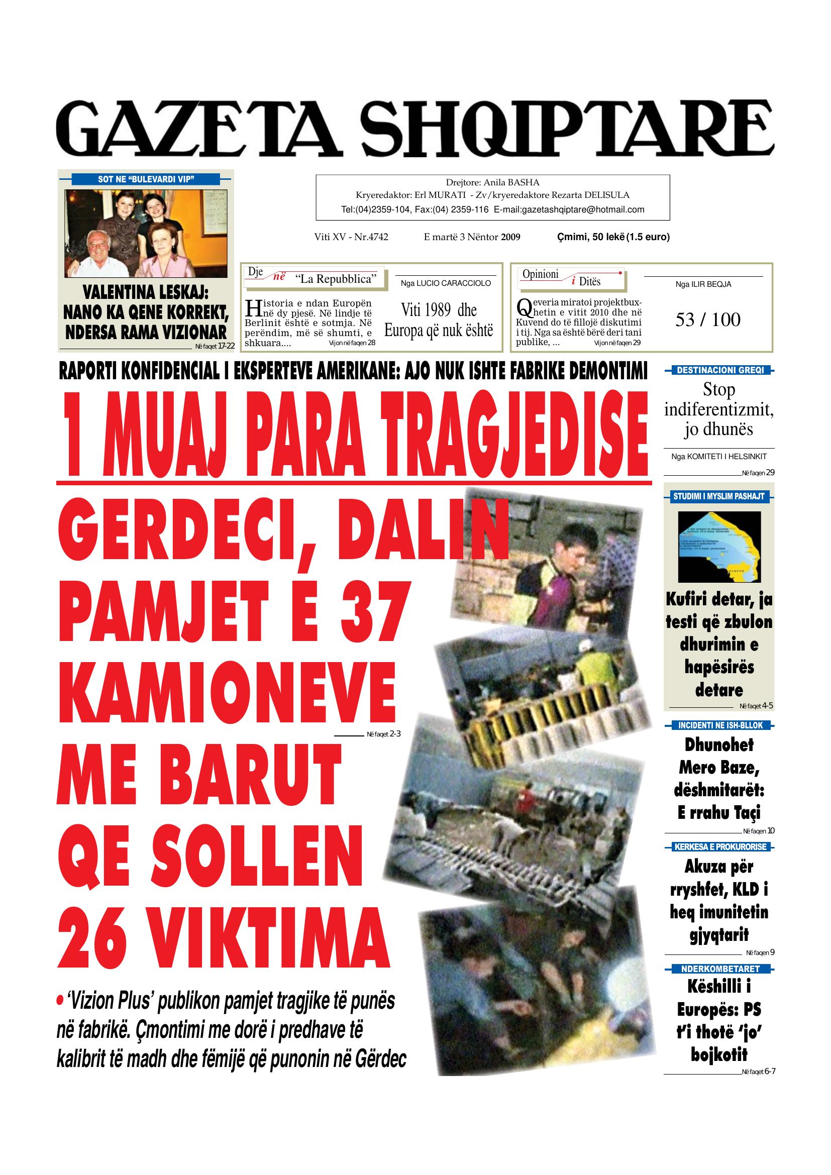 Gazeta Shqiptare 2009-11-03