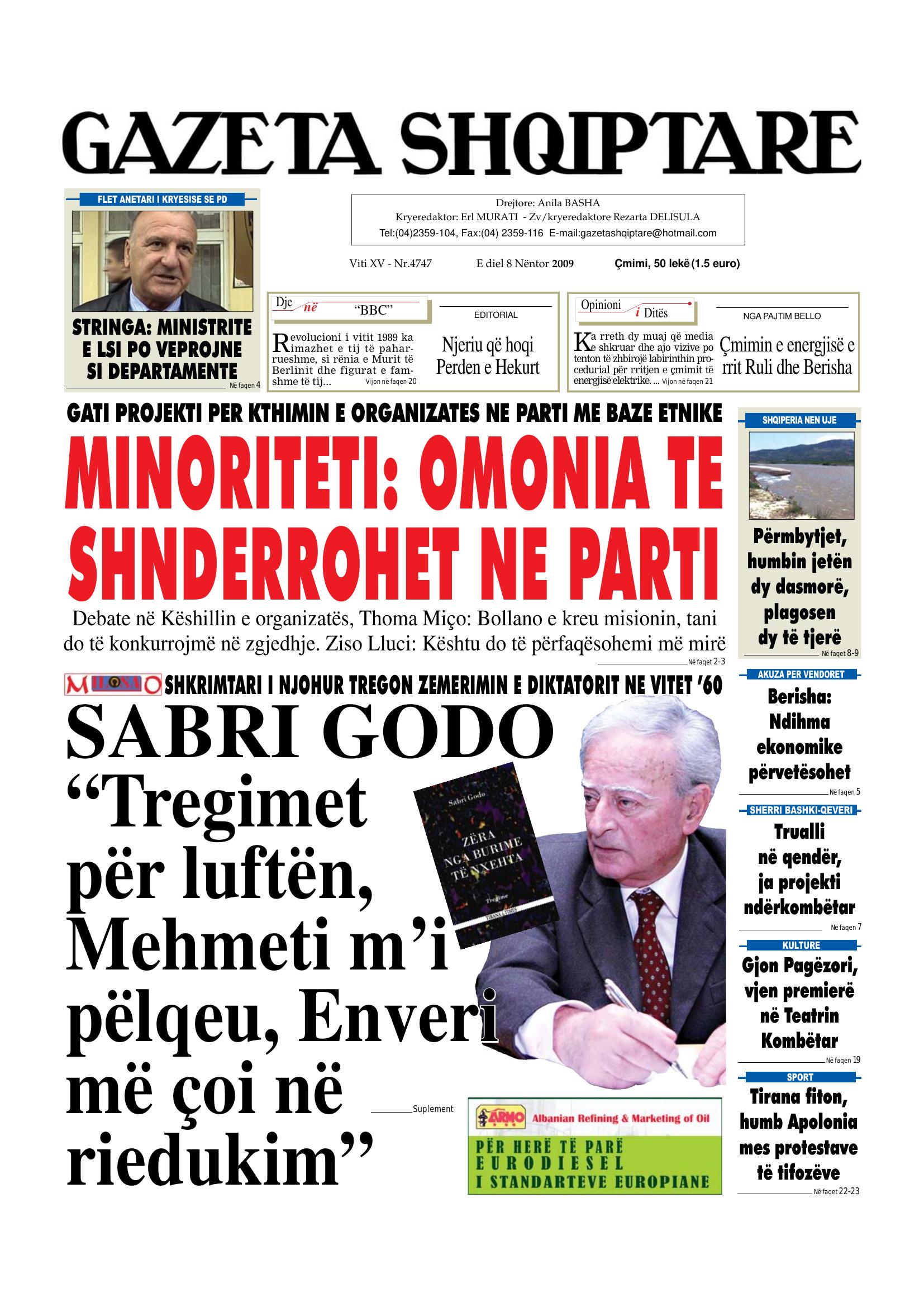 Gazeta Shqiptare 2009-11-08