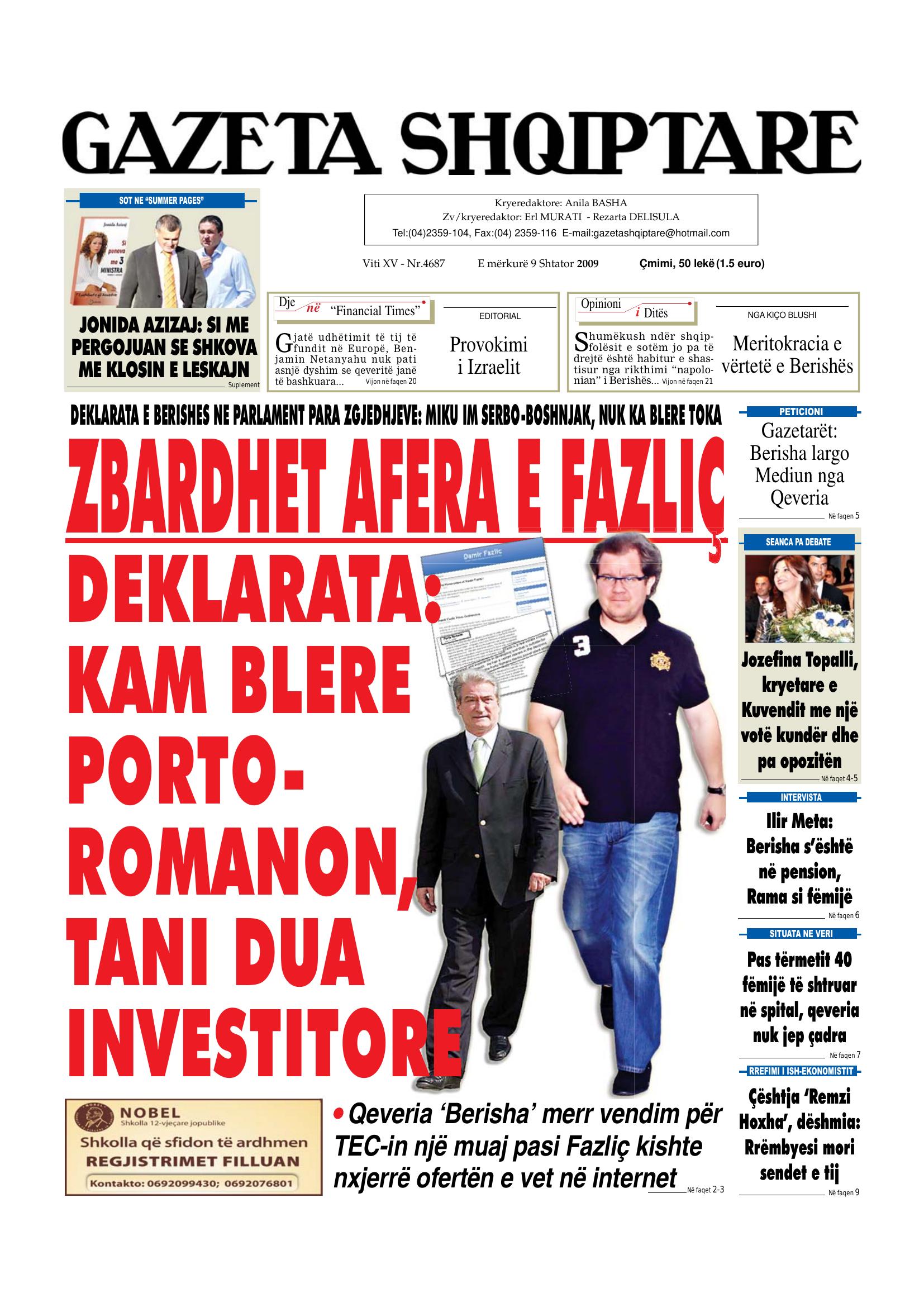 Gazeta Shqiptare 2009-09-09