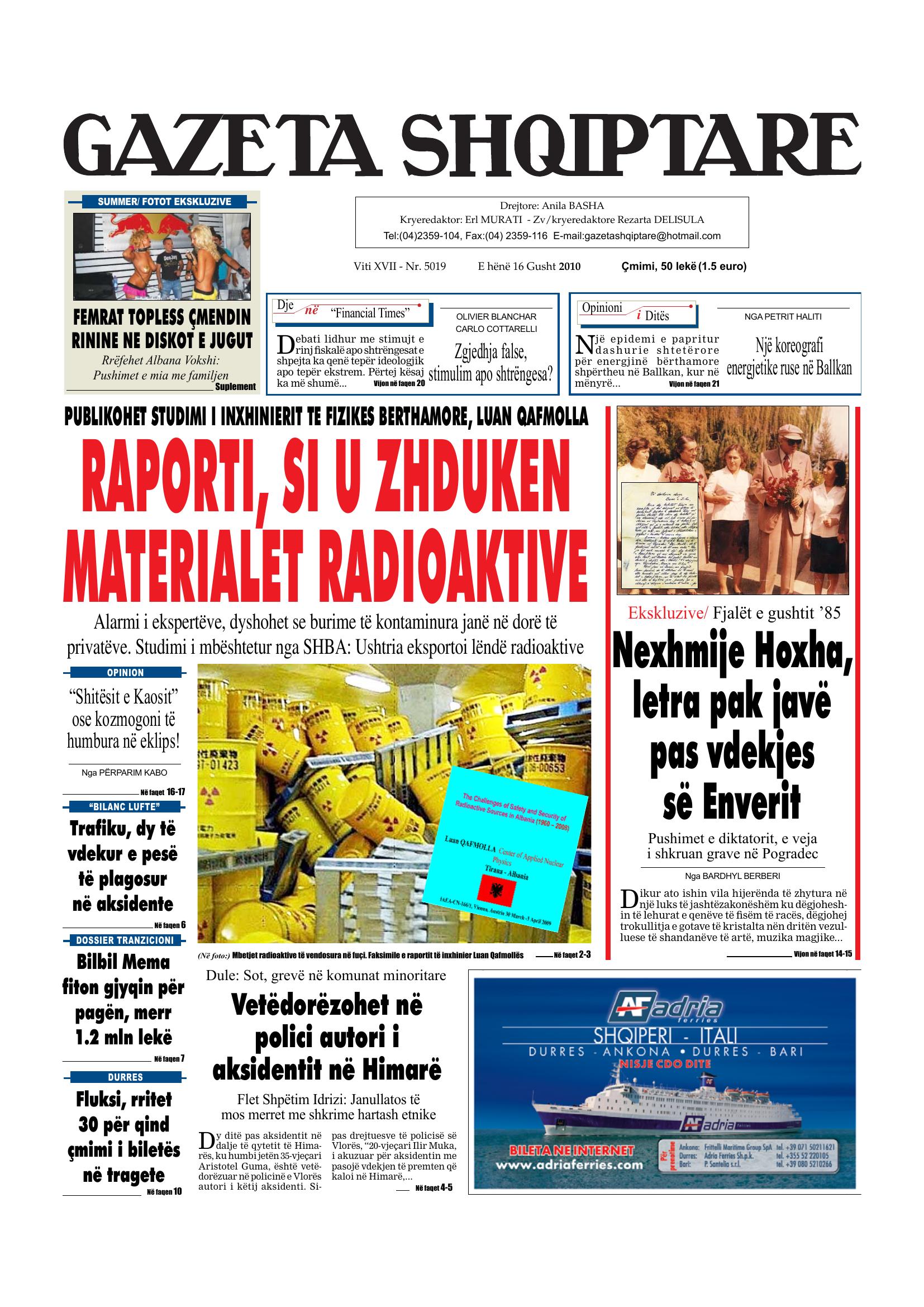 Gazeta Shqiptare 2010-08-16