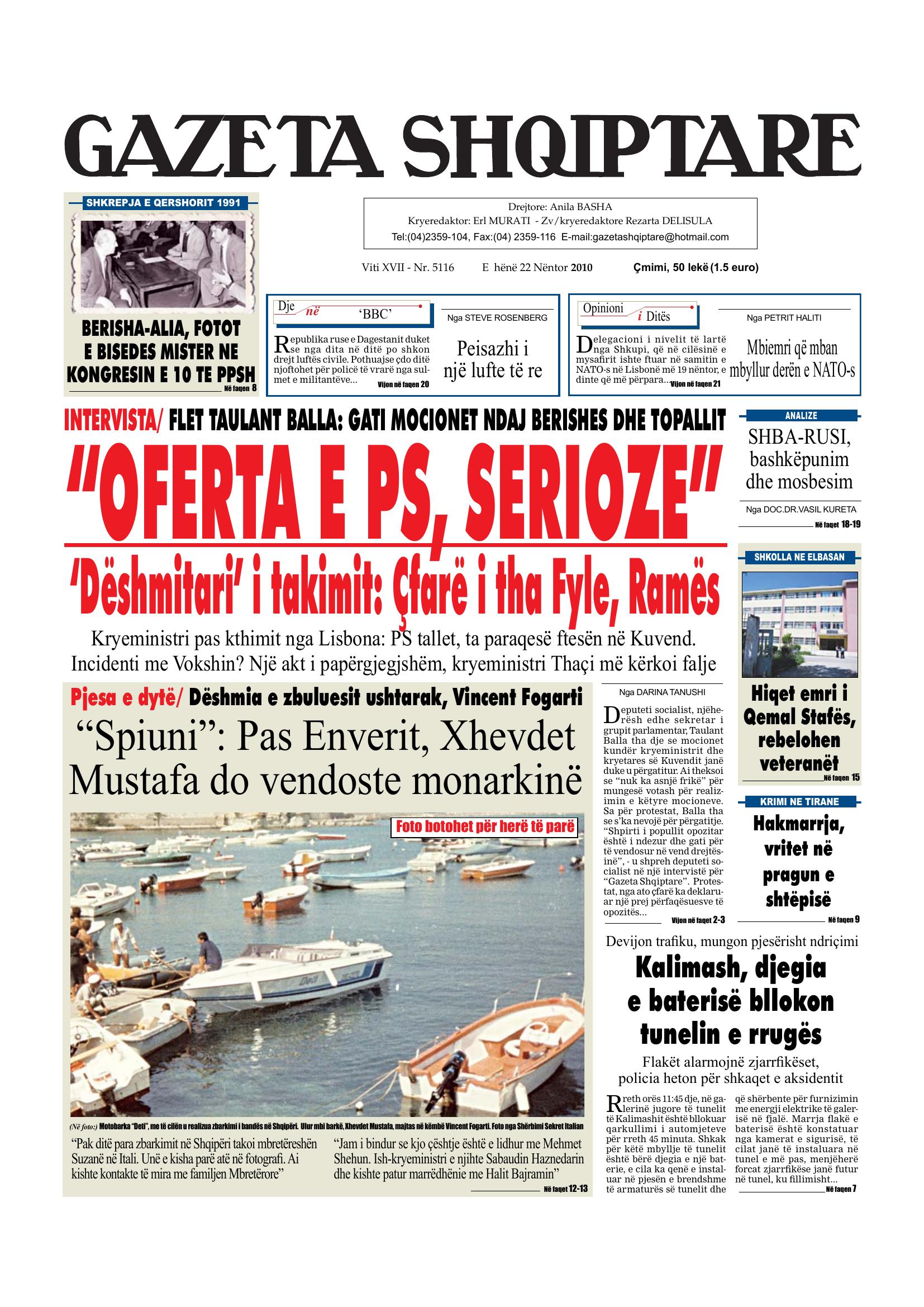 Gazeta Shqiptare 2010-11-22