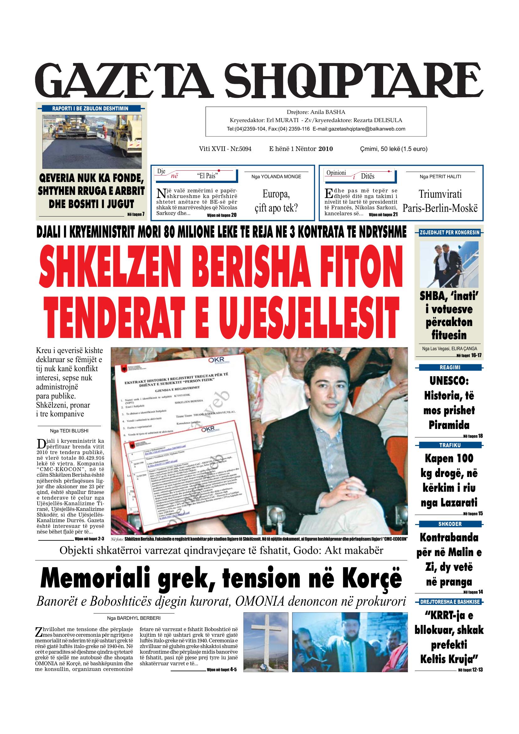 Gazeta Shqiptare 2010-11-01