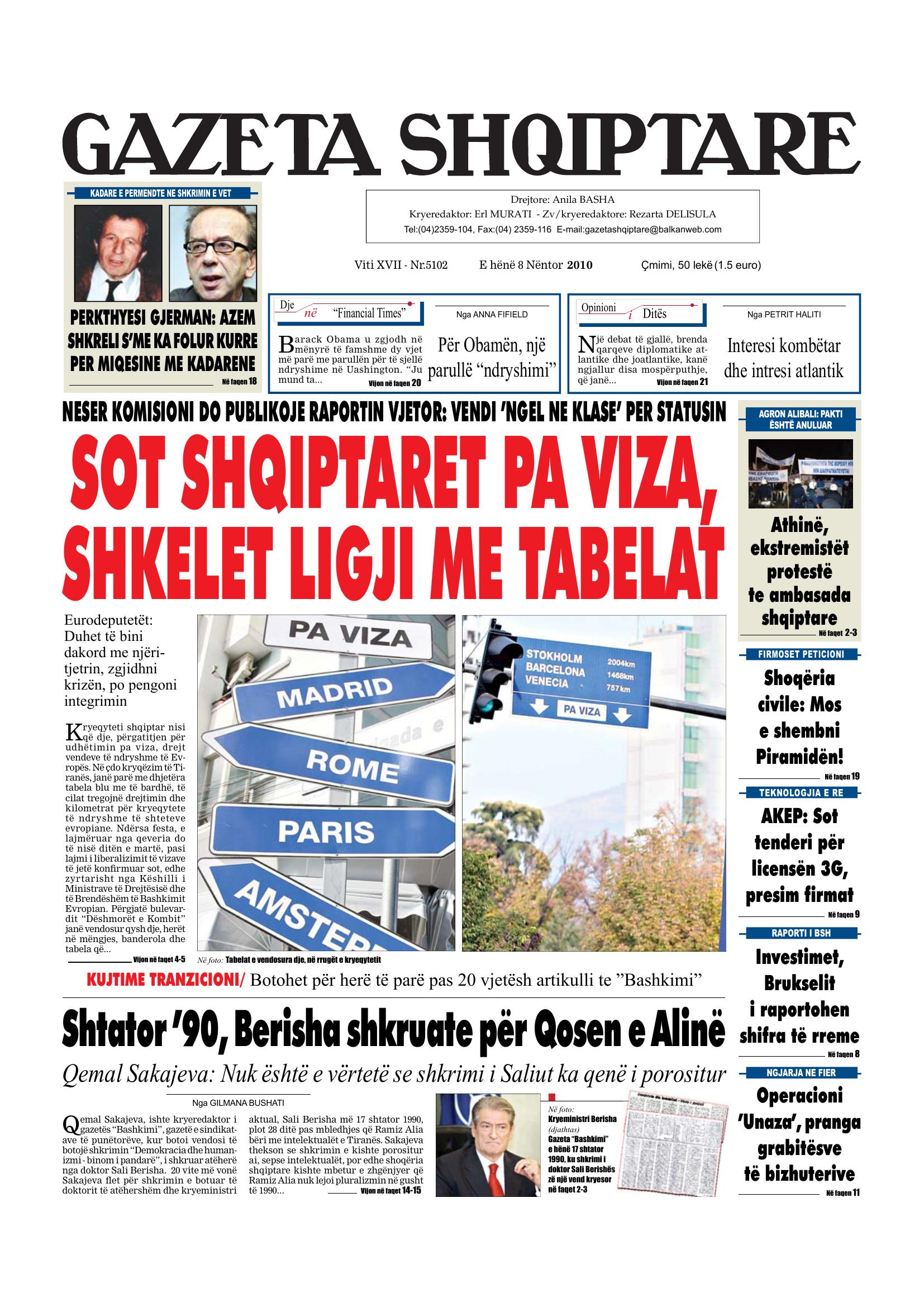 Gazeta Shqiptare 2010-11-08