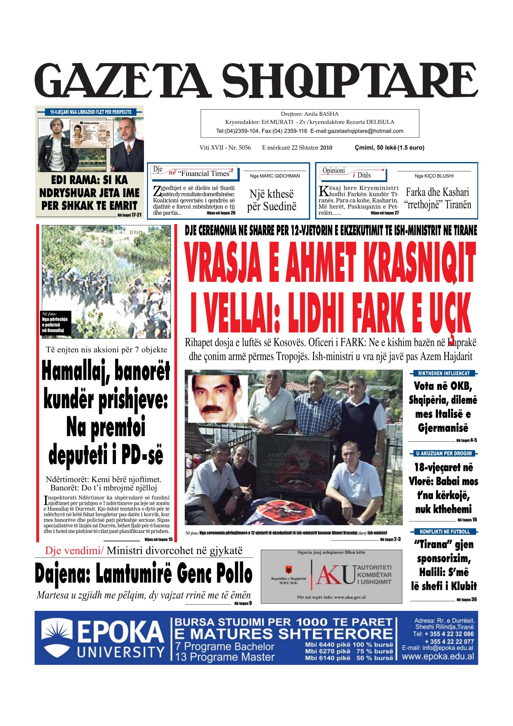 Gazeta Shqiptare 2010-09-22