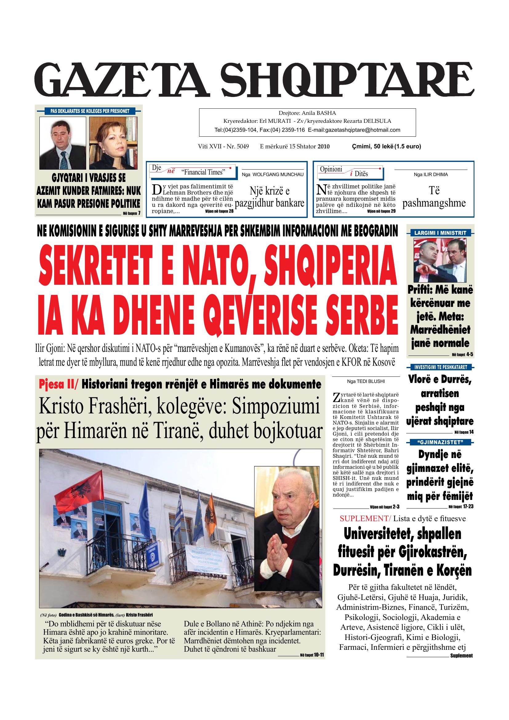 Gazeta Shqiptare 2010-09-15