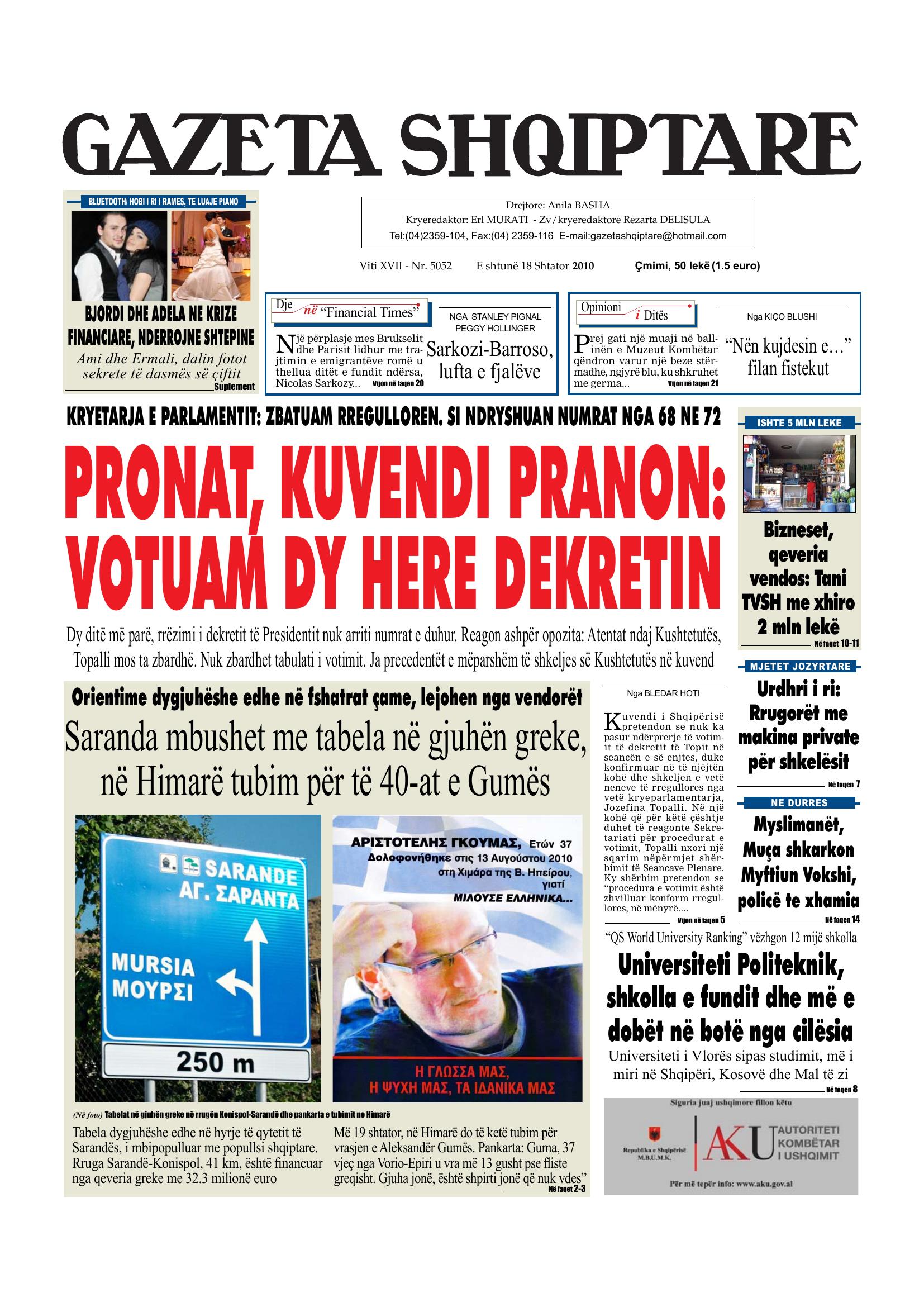 Gazeta Shqiptare 2010-09-18
