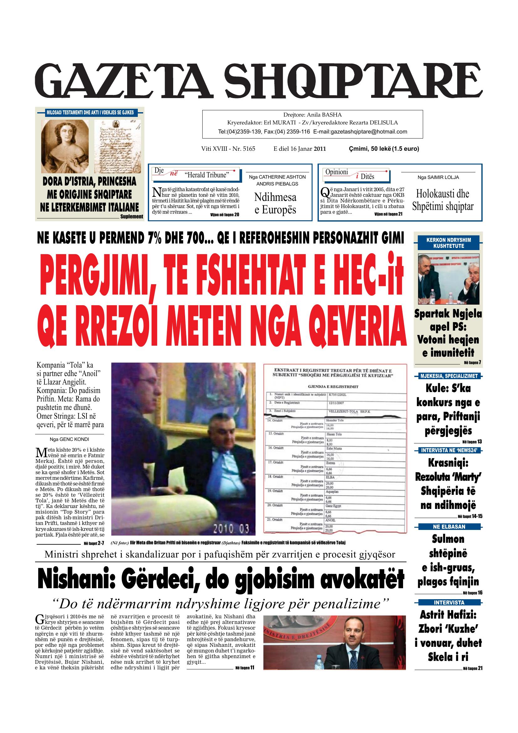 Gazeta Shqiptare 2011-01-16
