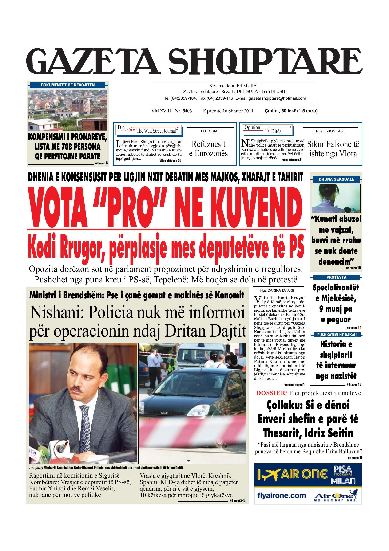 Gazeta Shqiptare 2011-09-16