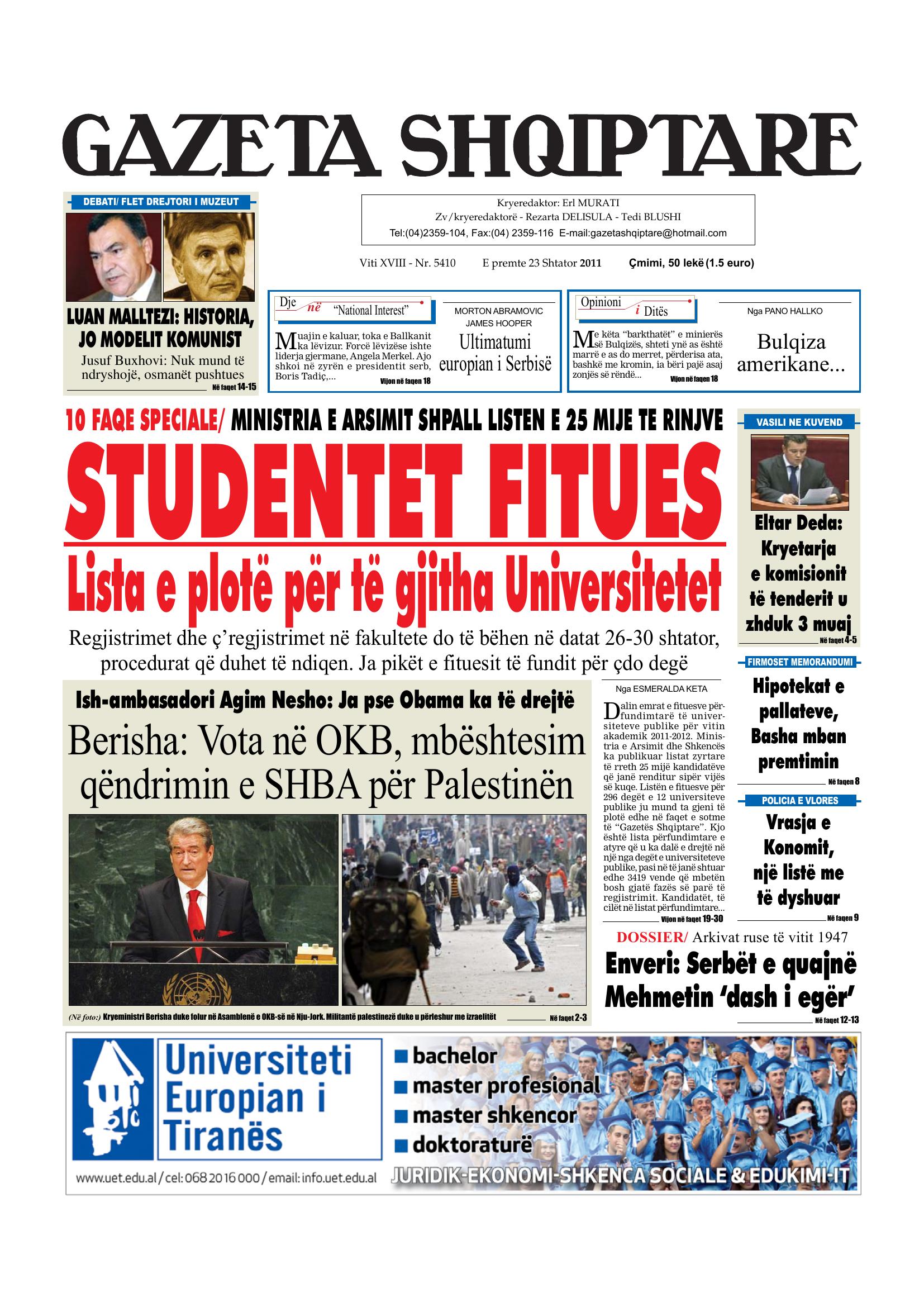 Gazeta Shqiptare 2011-09-23