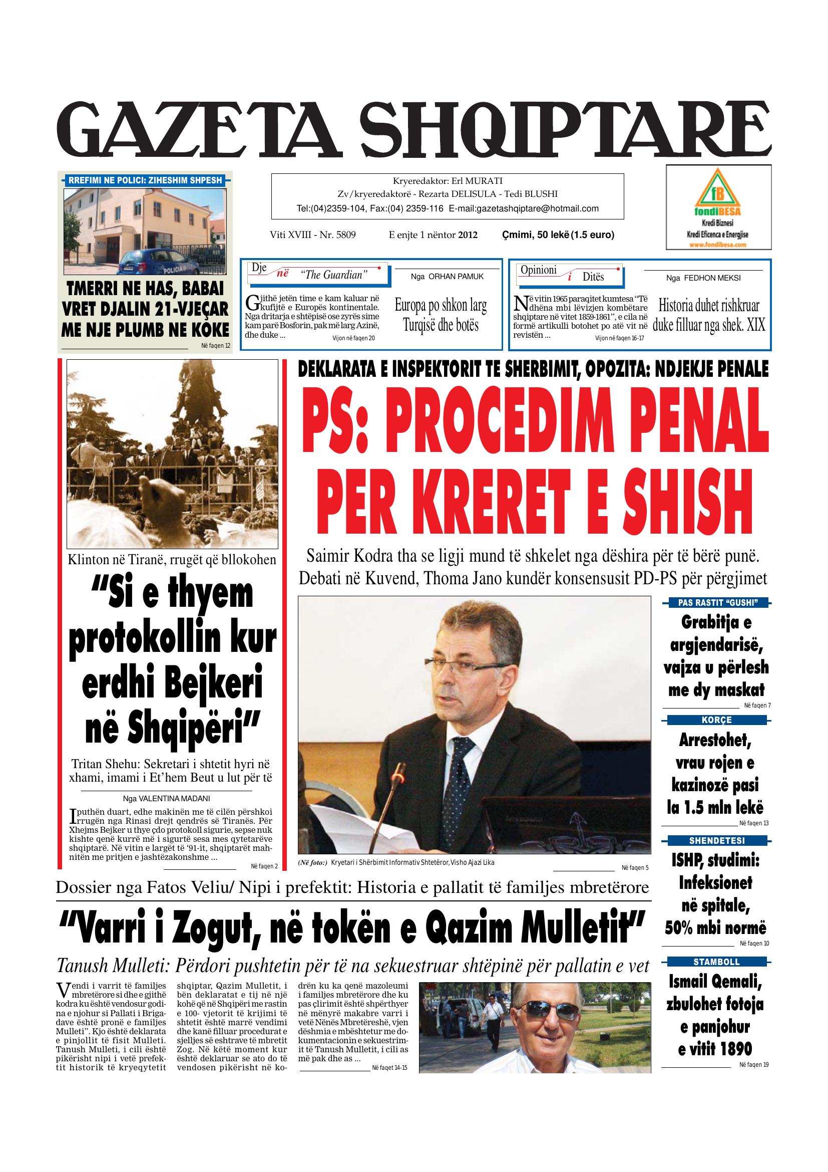Gazeta Shqiptare 2012-11-01