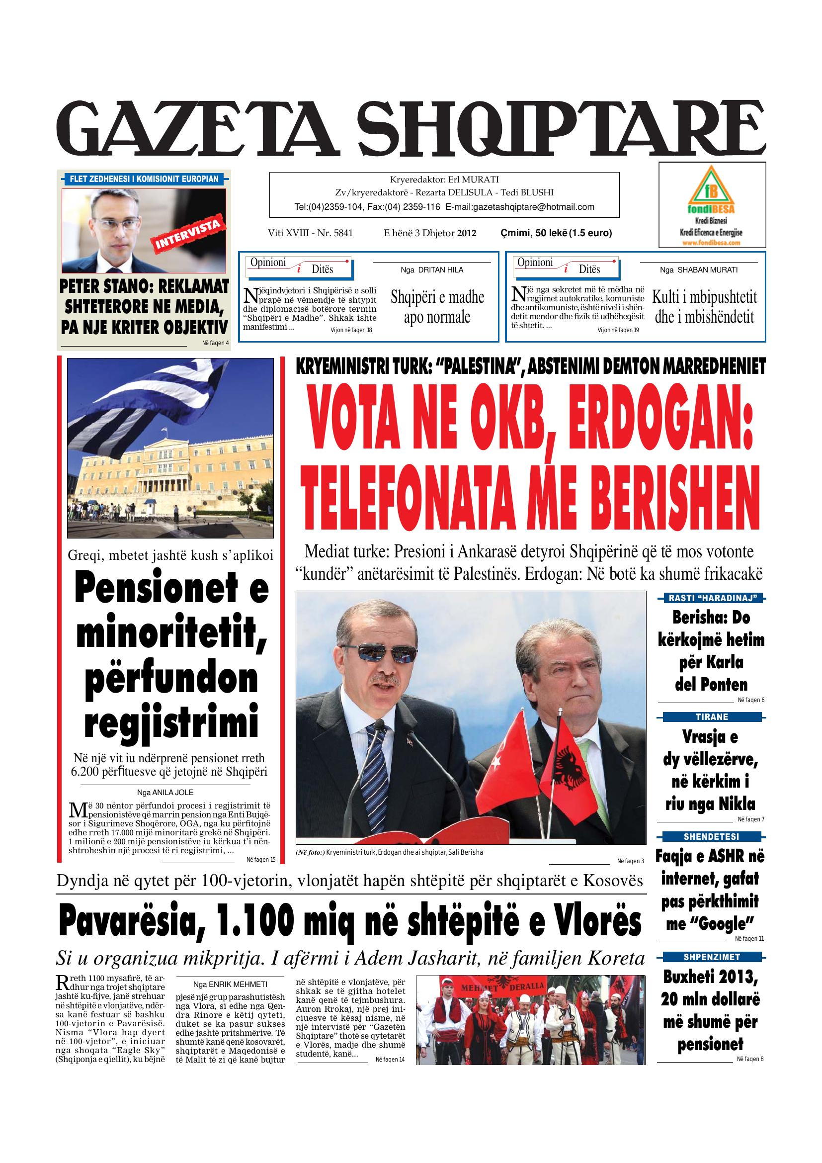 Gazeta Shqiptare 2012-12-03