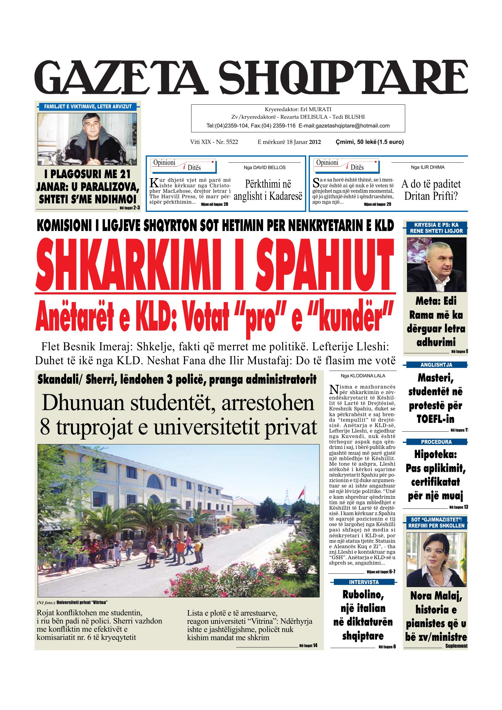 Gazeta Shqiptare 2012-01-18