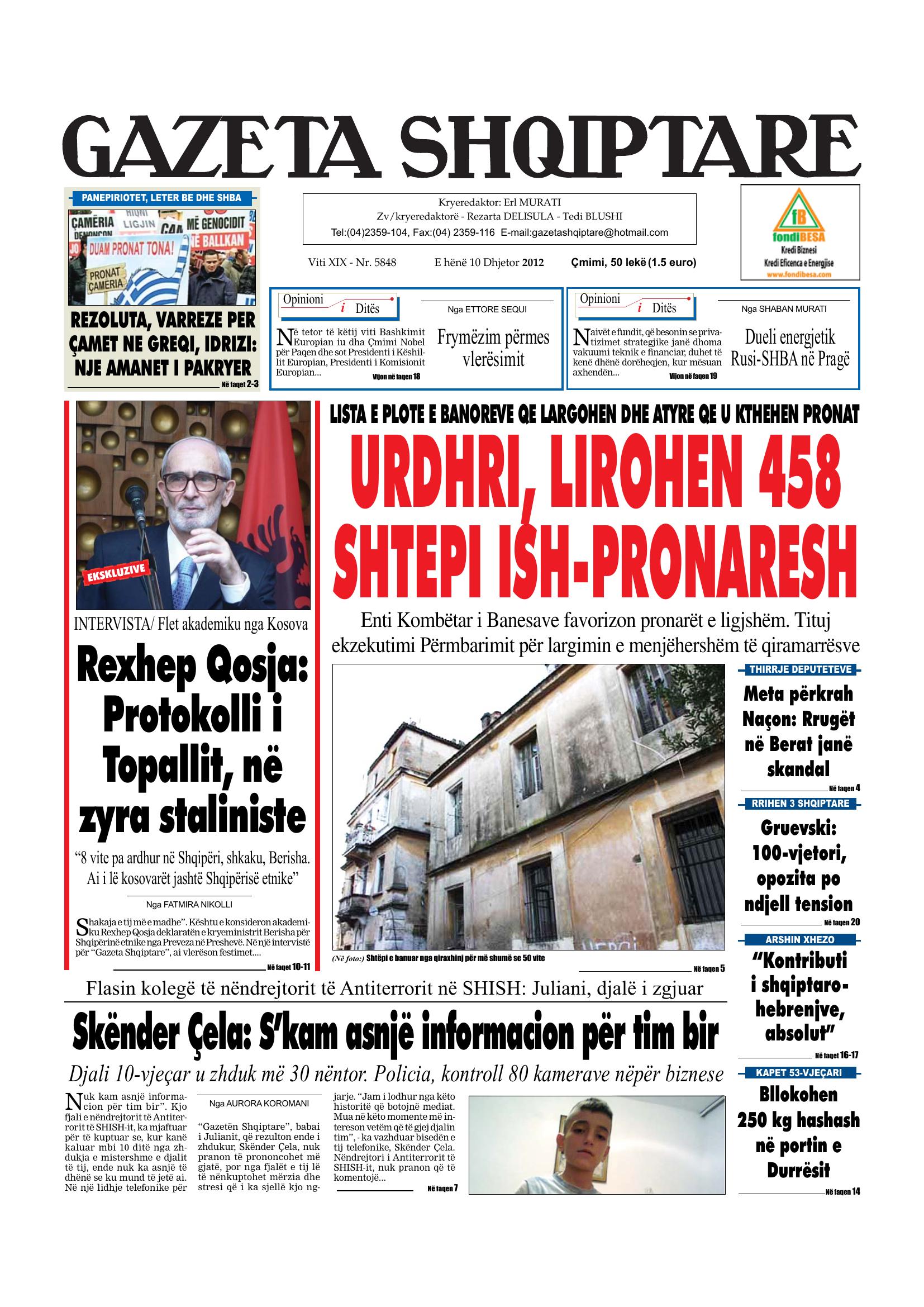 Gazeta Shqiptare 2012-12-10