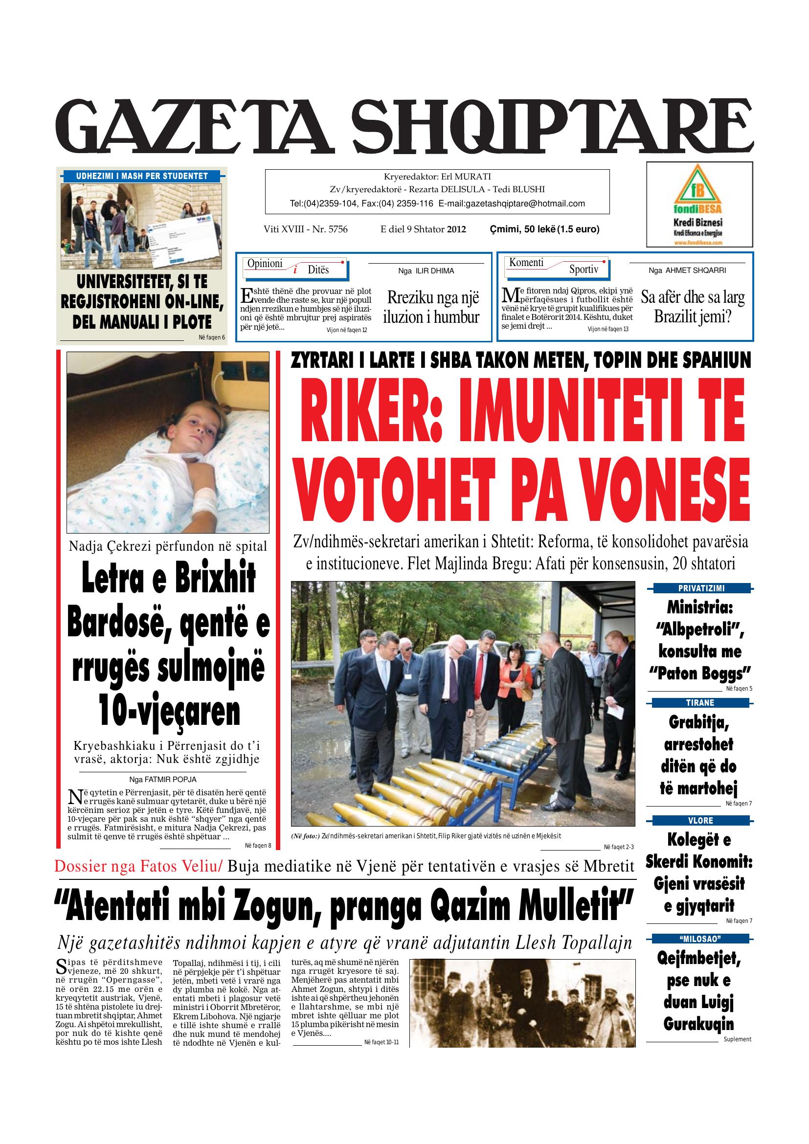 Gazeta Shqiptare 2012-09-09