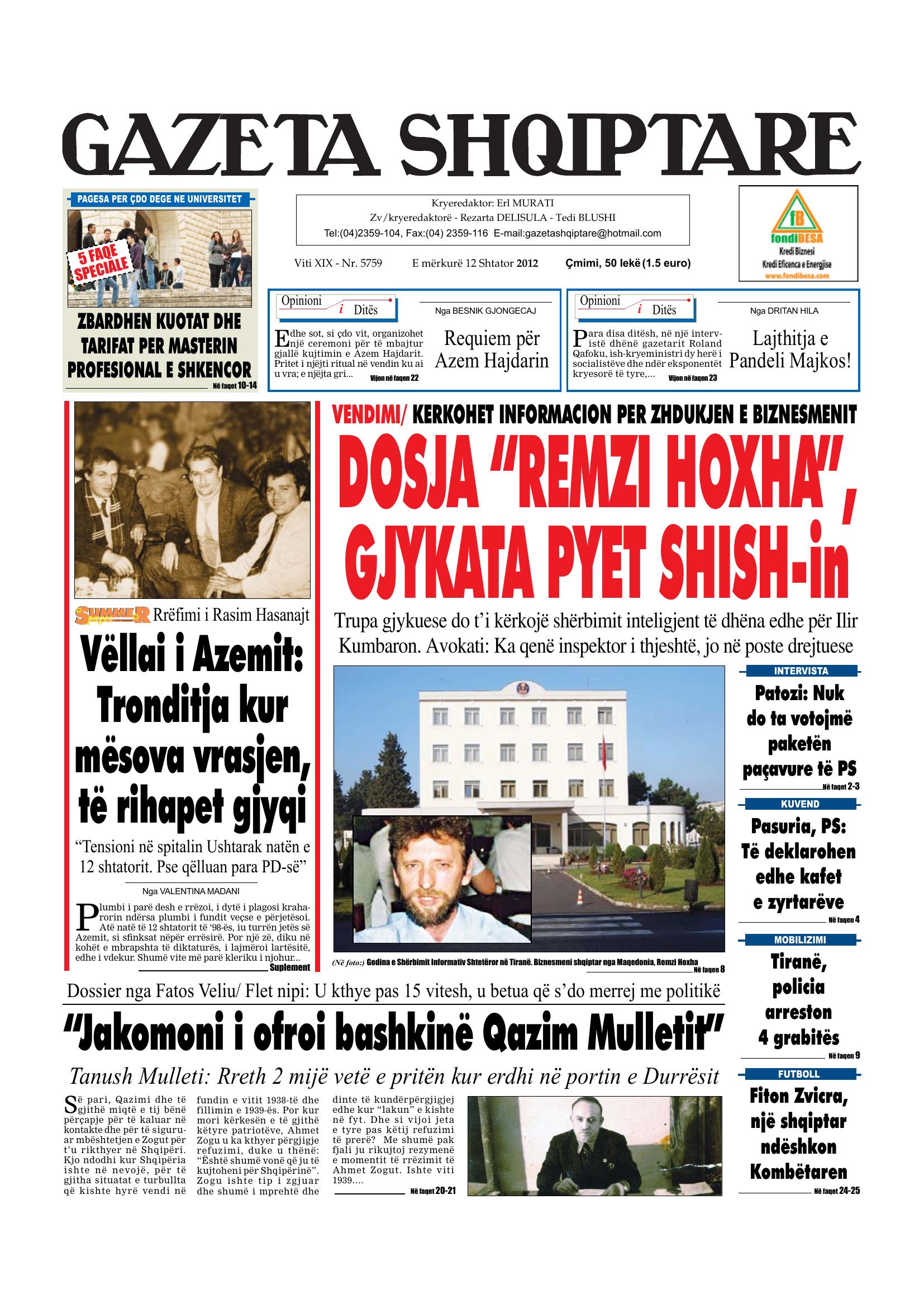 Gazeta Shqiptare 2012-09-12