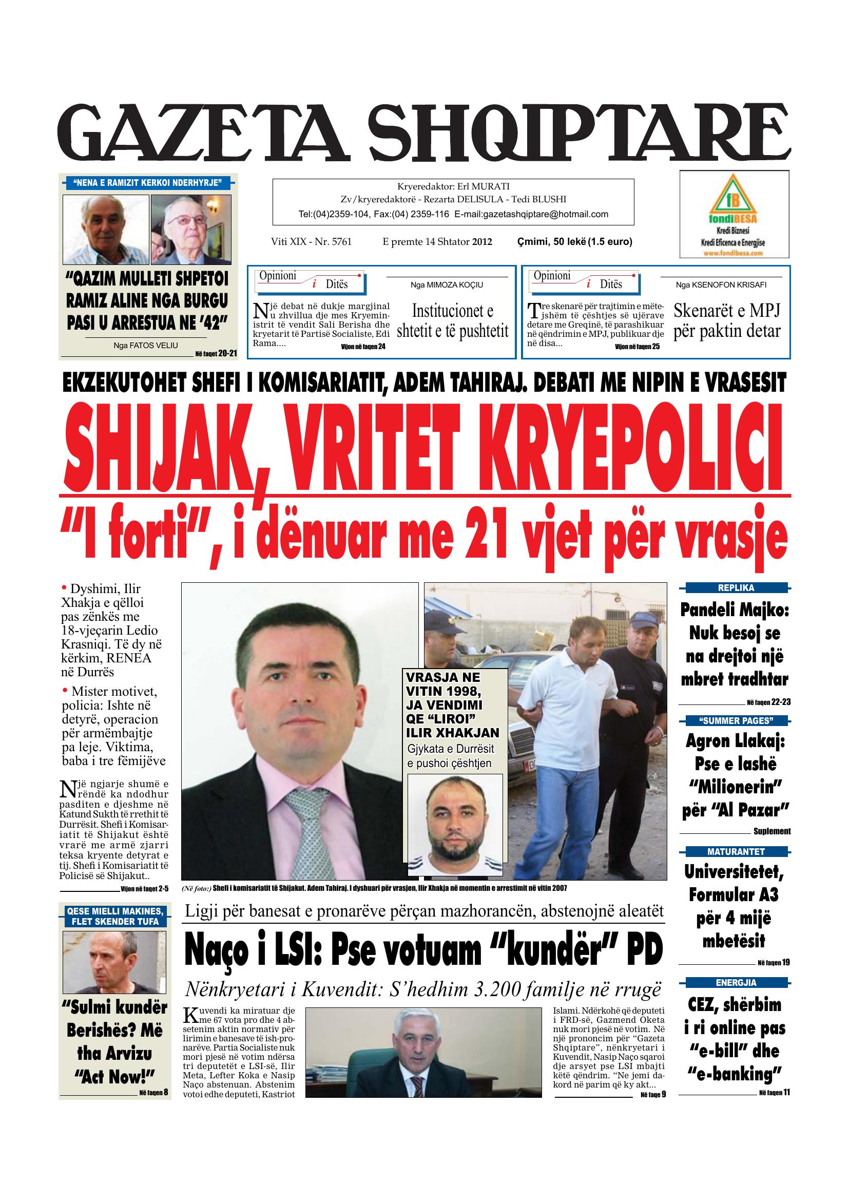 Gazeta Shqiptare 2012-09-14