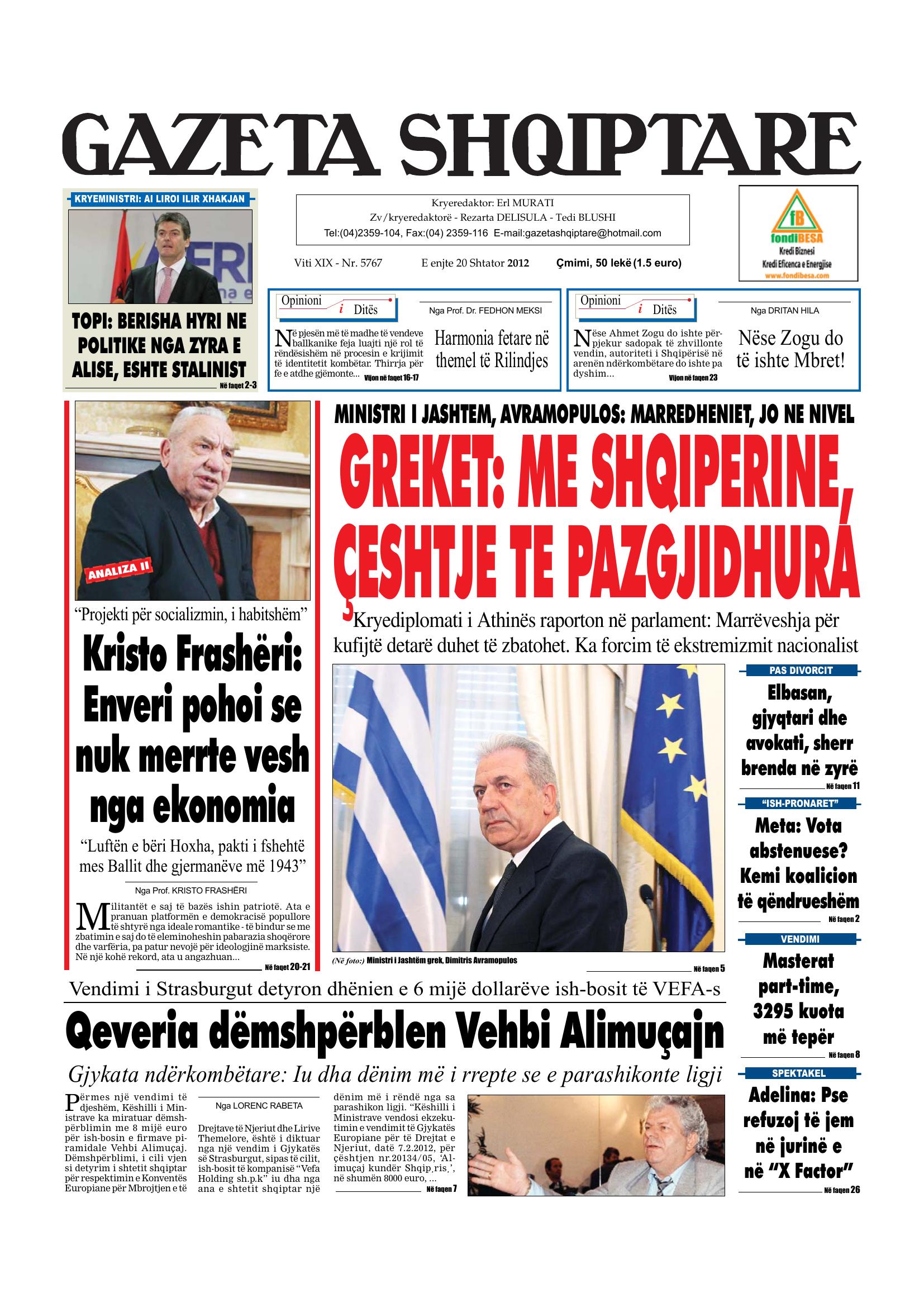 Gazeta Shqiptare 2012-09-20