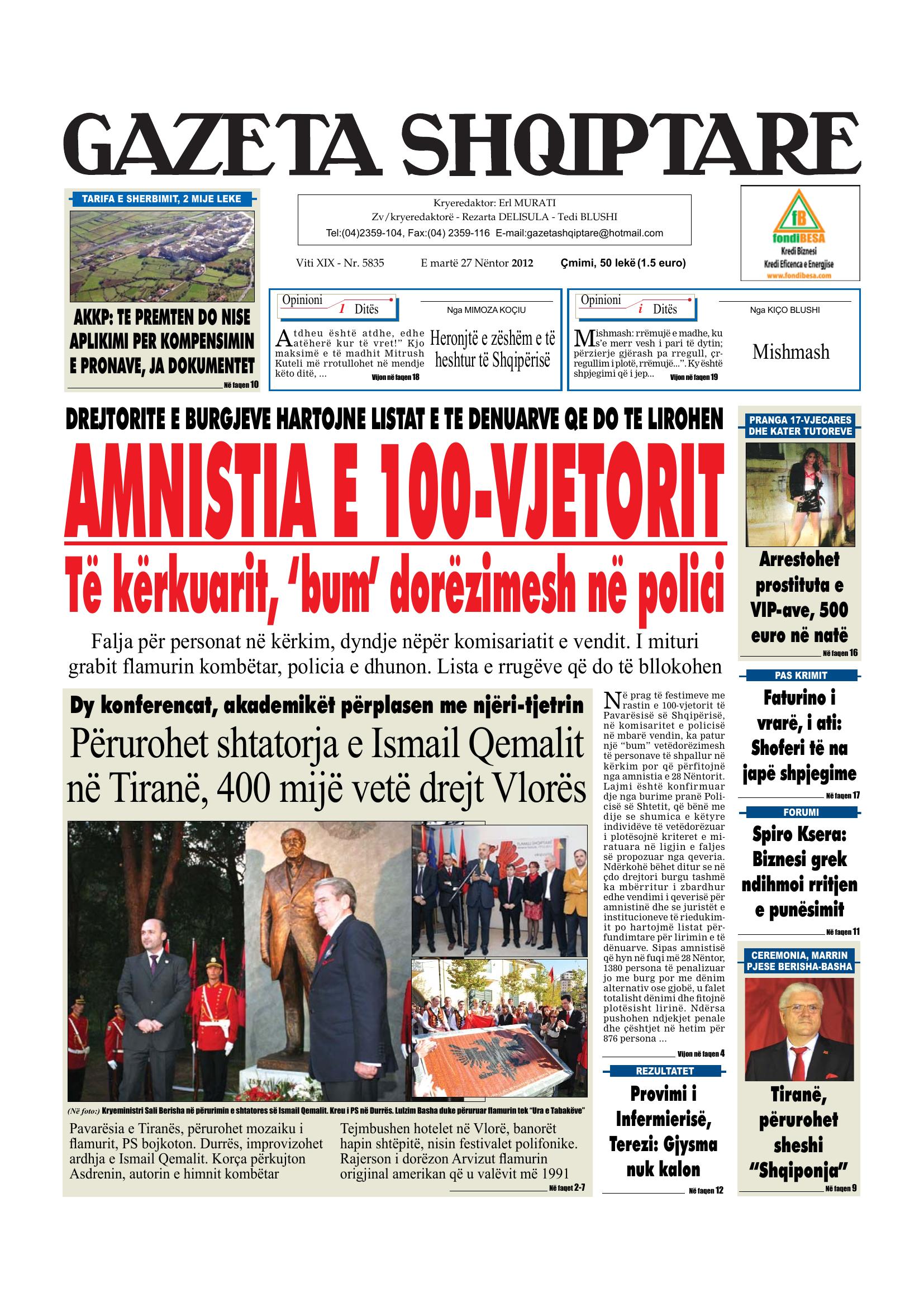 Gazeta Shqiptare 2012-11-27