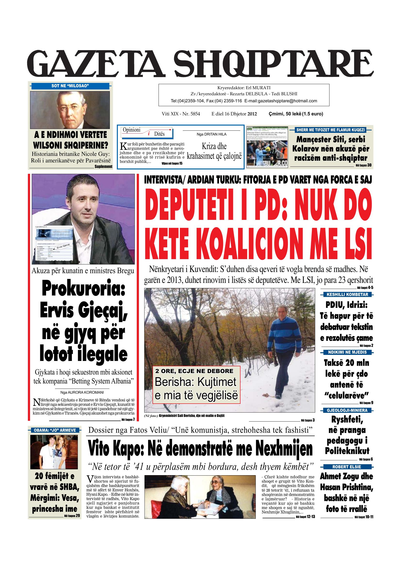 Gazeta Shqiptare 2012-12-16