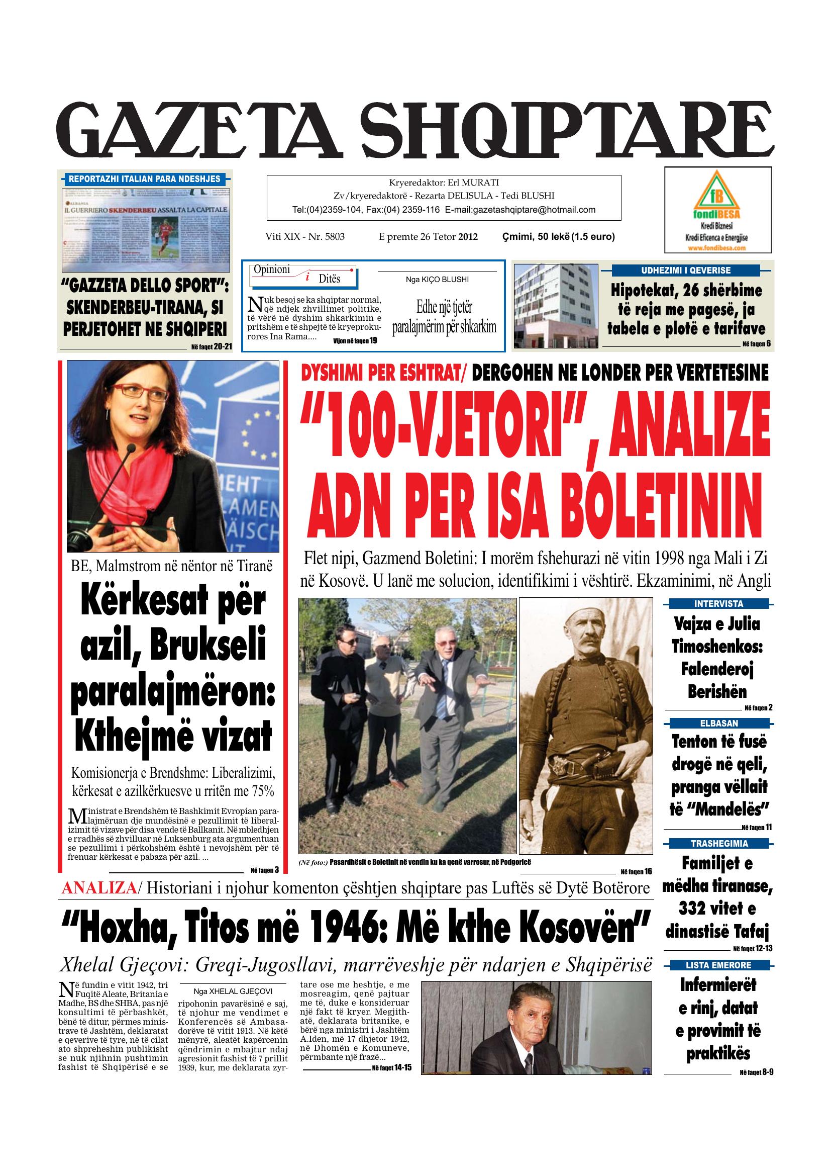 Gazeta Shqiptare 2012-10-26
