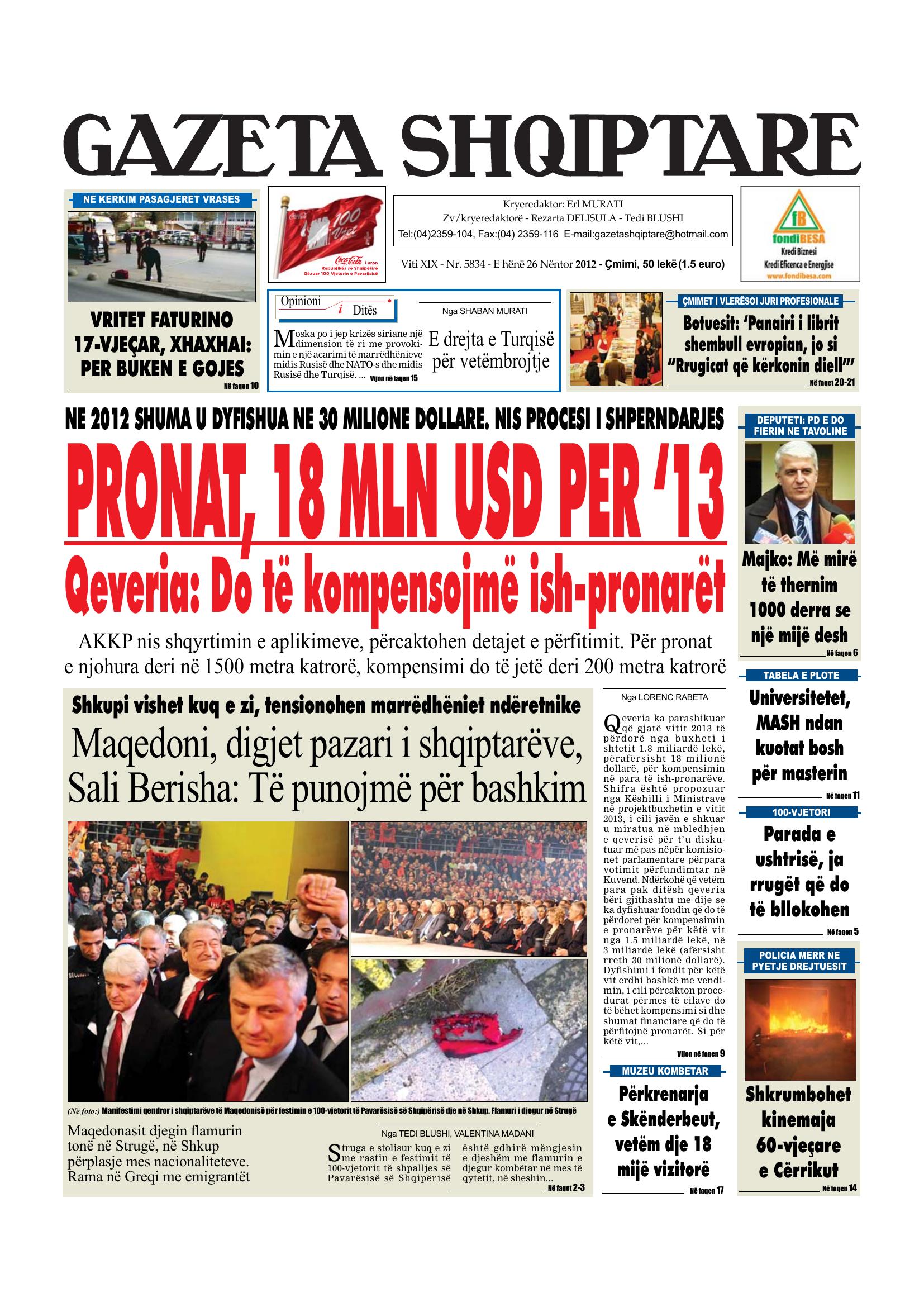 Gazeta Shqiptare 2012-11-26