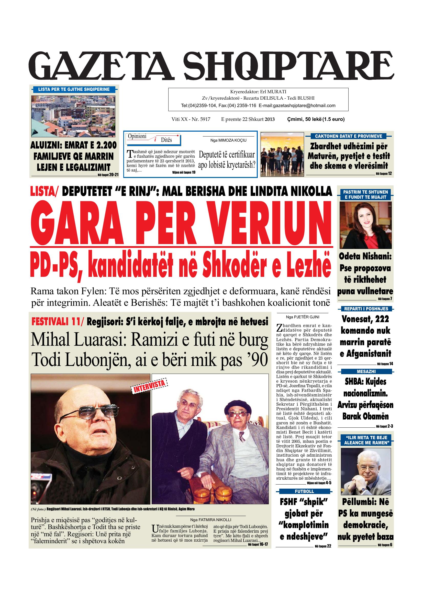 Gazeta Shqiptare 2013-02-22