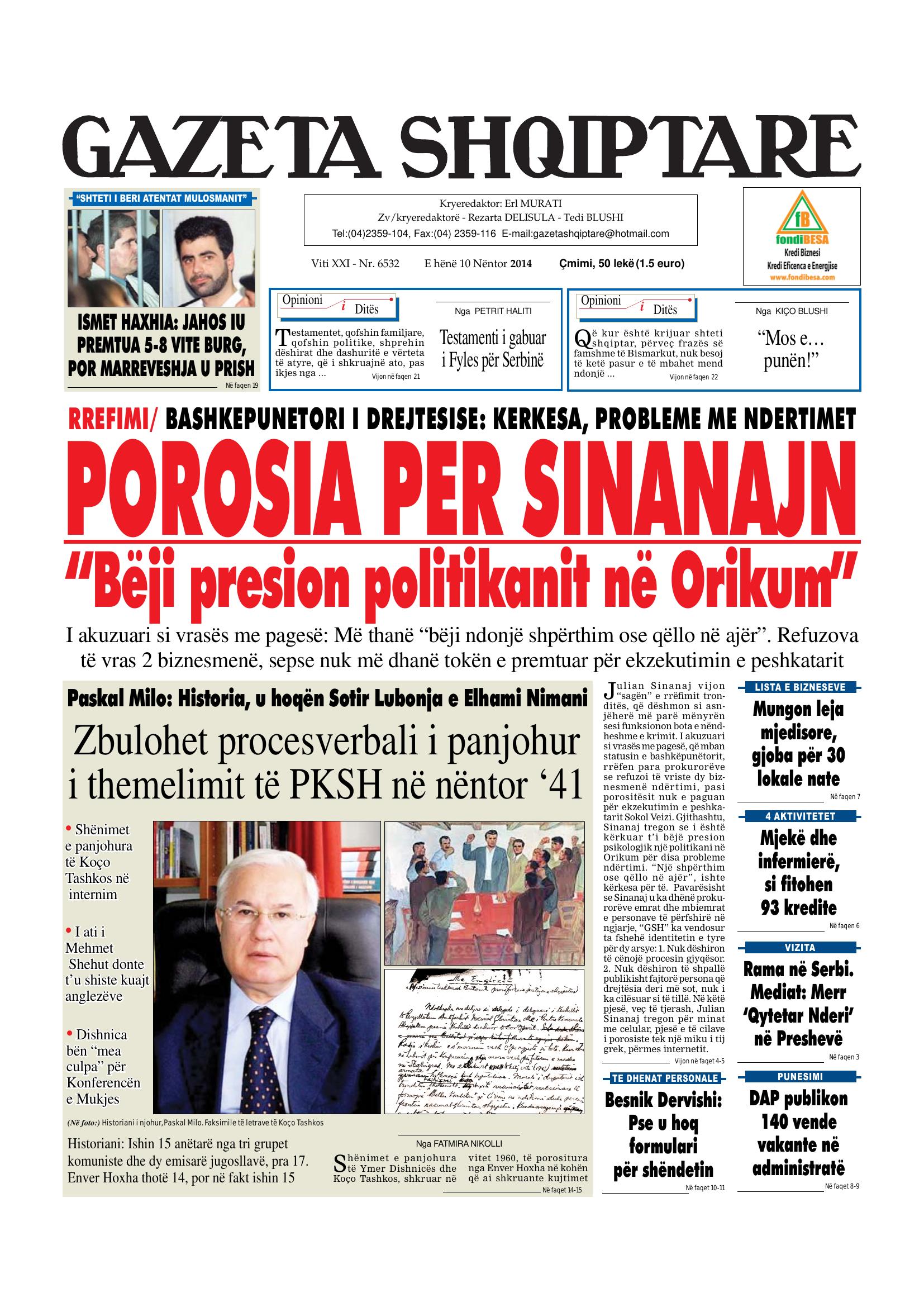 Gazeta Shqiptare 2014-11-10