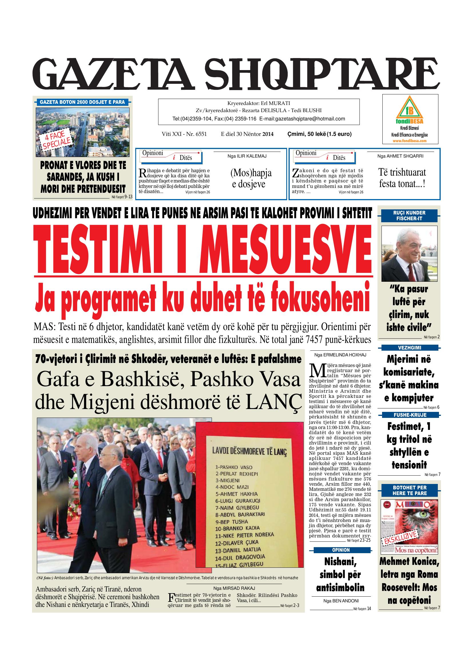 Gazeta Shqiptare 2014-11-30