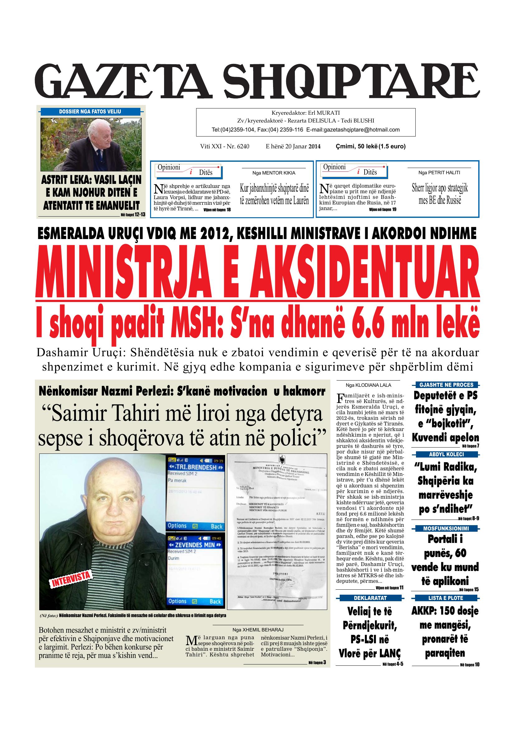 Gazeta Shqiptare 2014-01-20