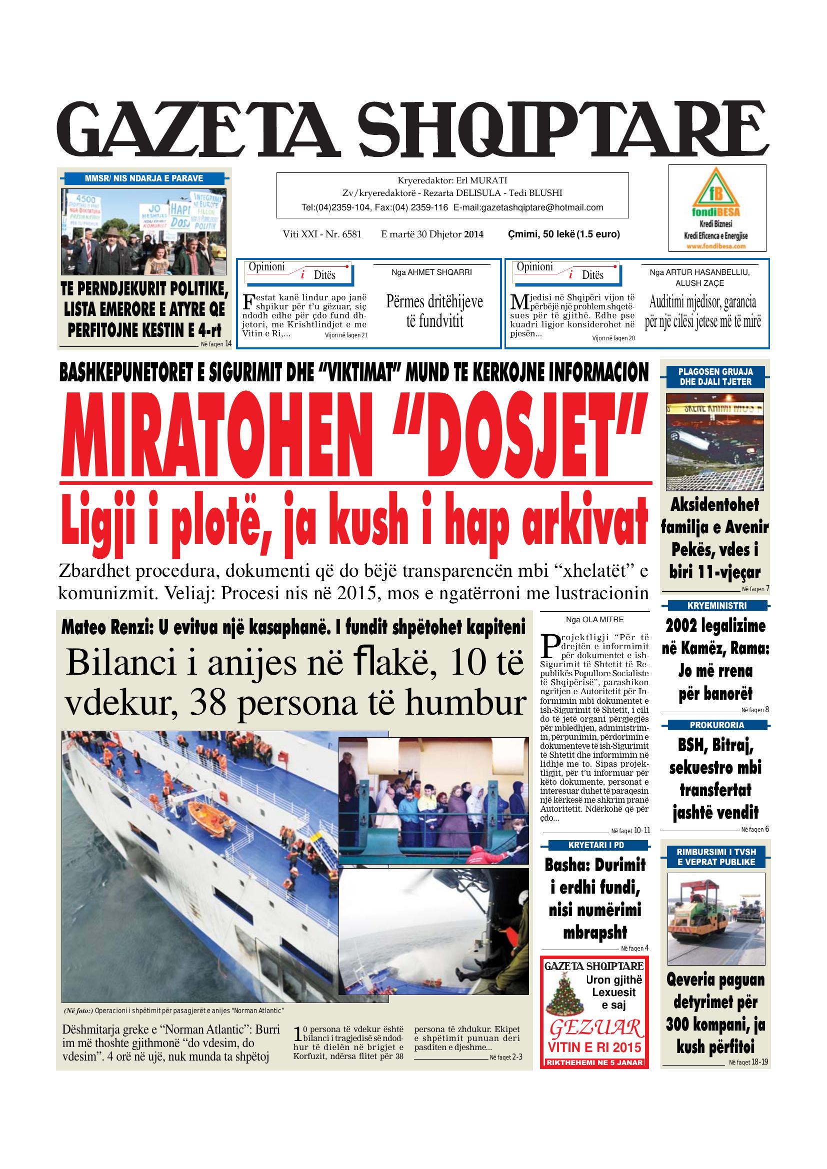 Gazeta Shqiptare 2014-12-30