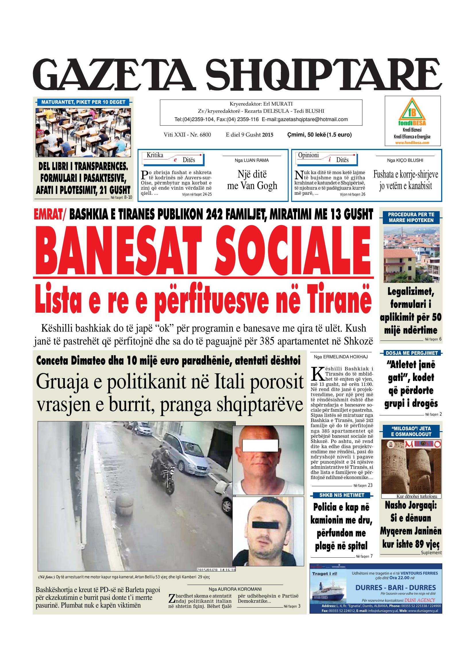 Gazeta Shqiptare 2015-08-09